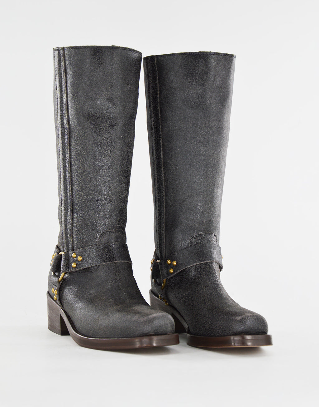 DOUUOD Stivali Biker Katharine in Pelle Graffiata Testa di Moro