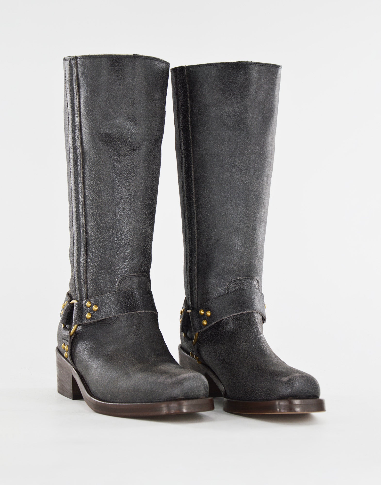 DOUUOD Stivali Biker Katharine in Pelle Graffiata Testa di Moro