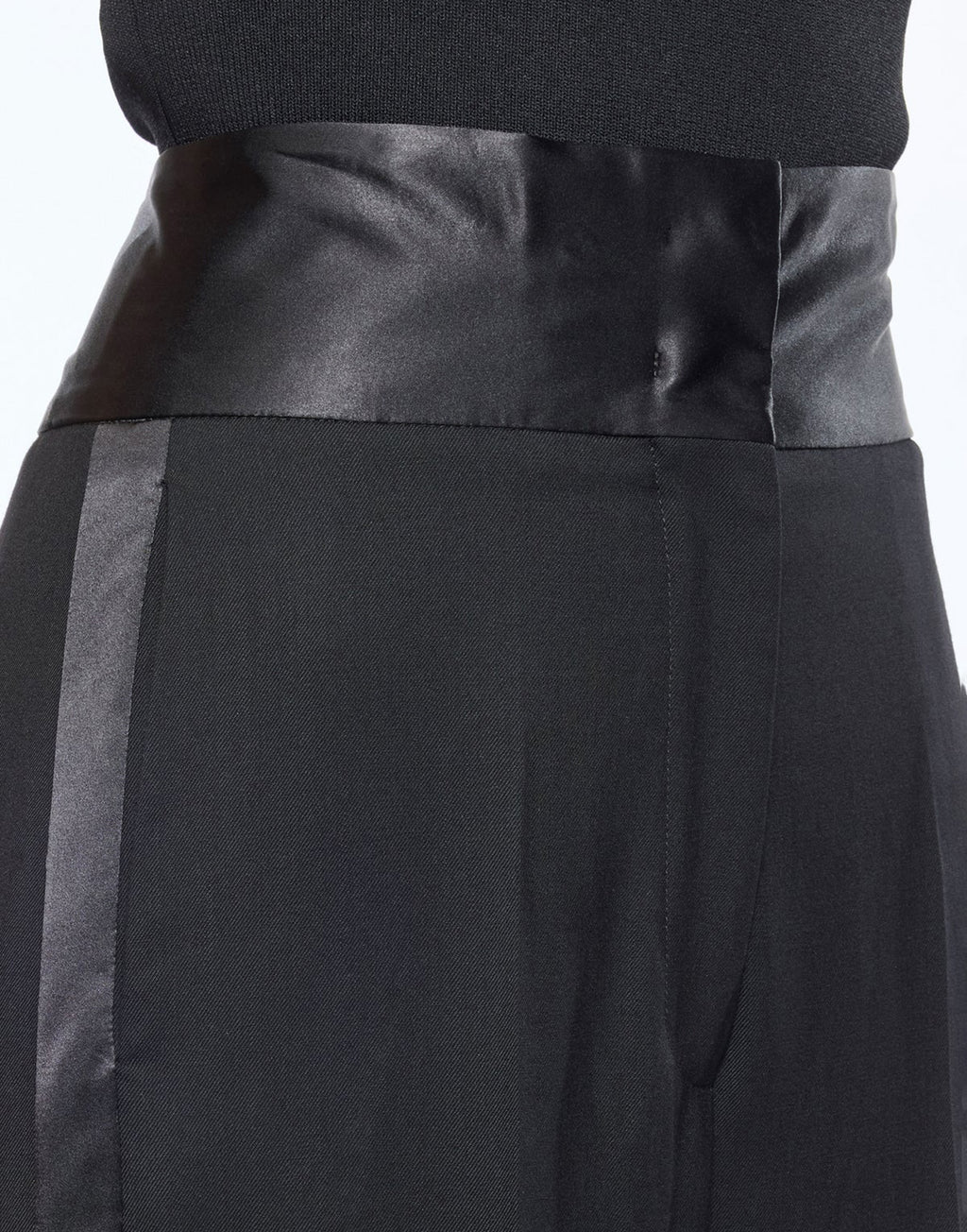 ERIKA CAVALLINI Pantalone Zeno in Fresco di Lana con Fascia in Raso Nero