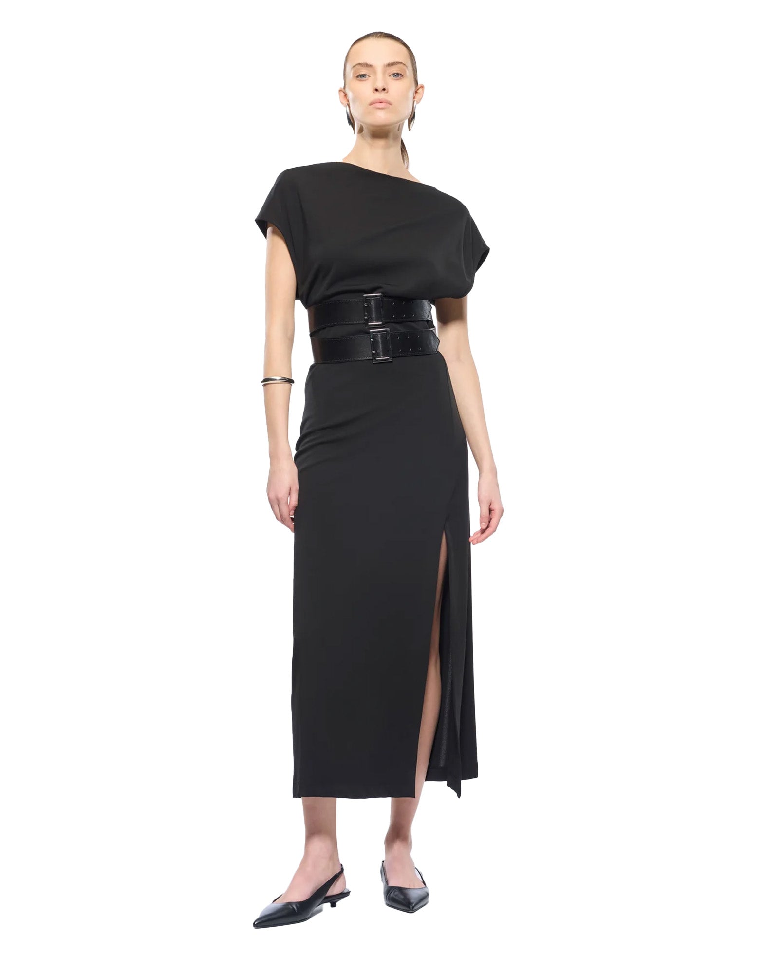 ERIKA CAVALLINI Abito Sven in Jersey con Scollo Asimmetrico Nero