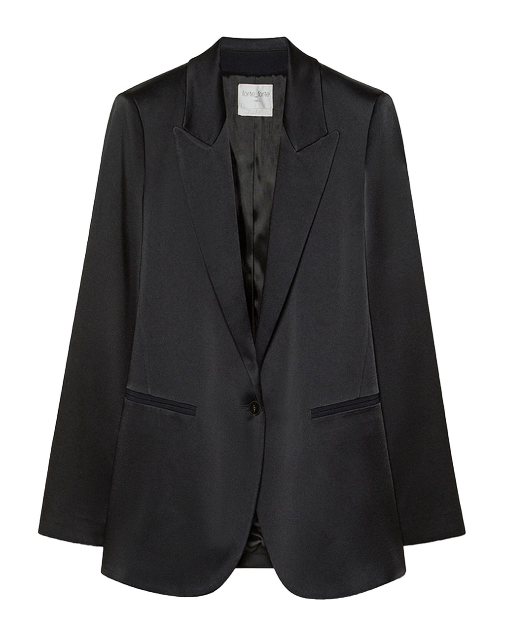 FORTE FORTE Giacca con Collo a Lancia in Envers Satin Lucido Nero