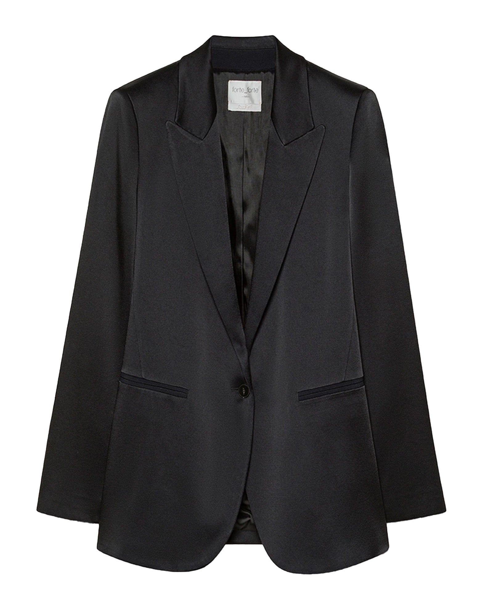 FORTE FORTE Giacca con Collo a Lancia in Envers Satin Lucido Nero