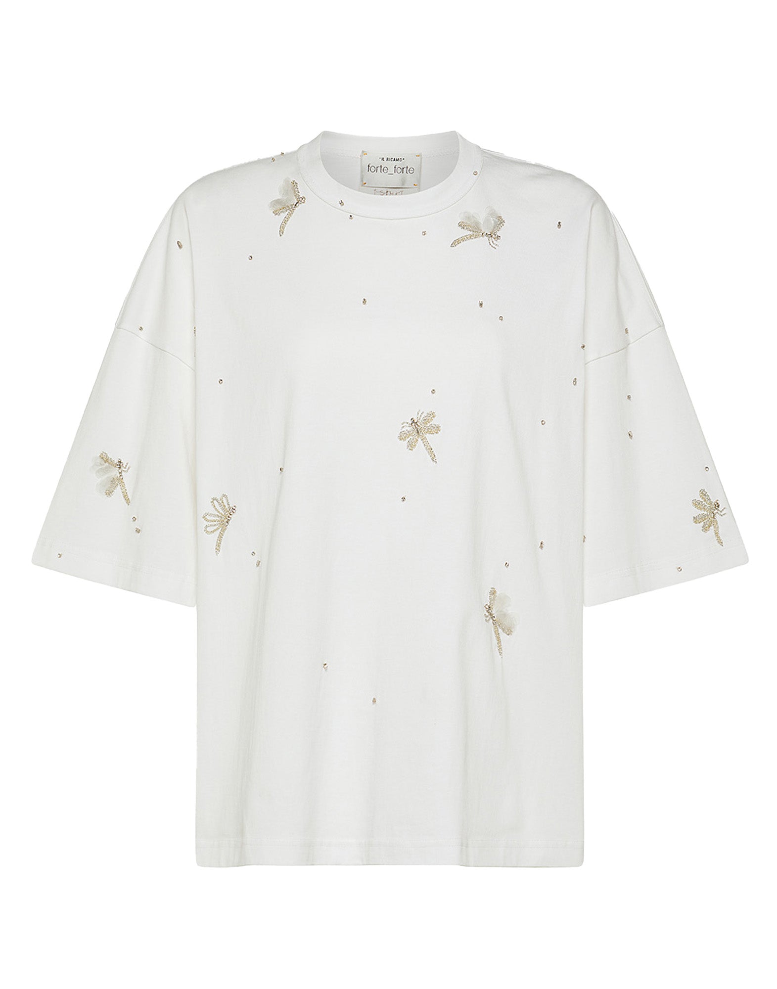FORTE FORTE T-shirt in jersey con ricamo “carousel des sylphes” Bianca