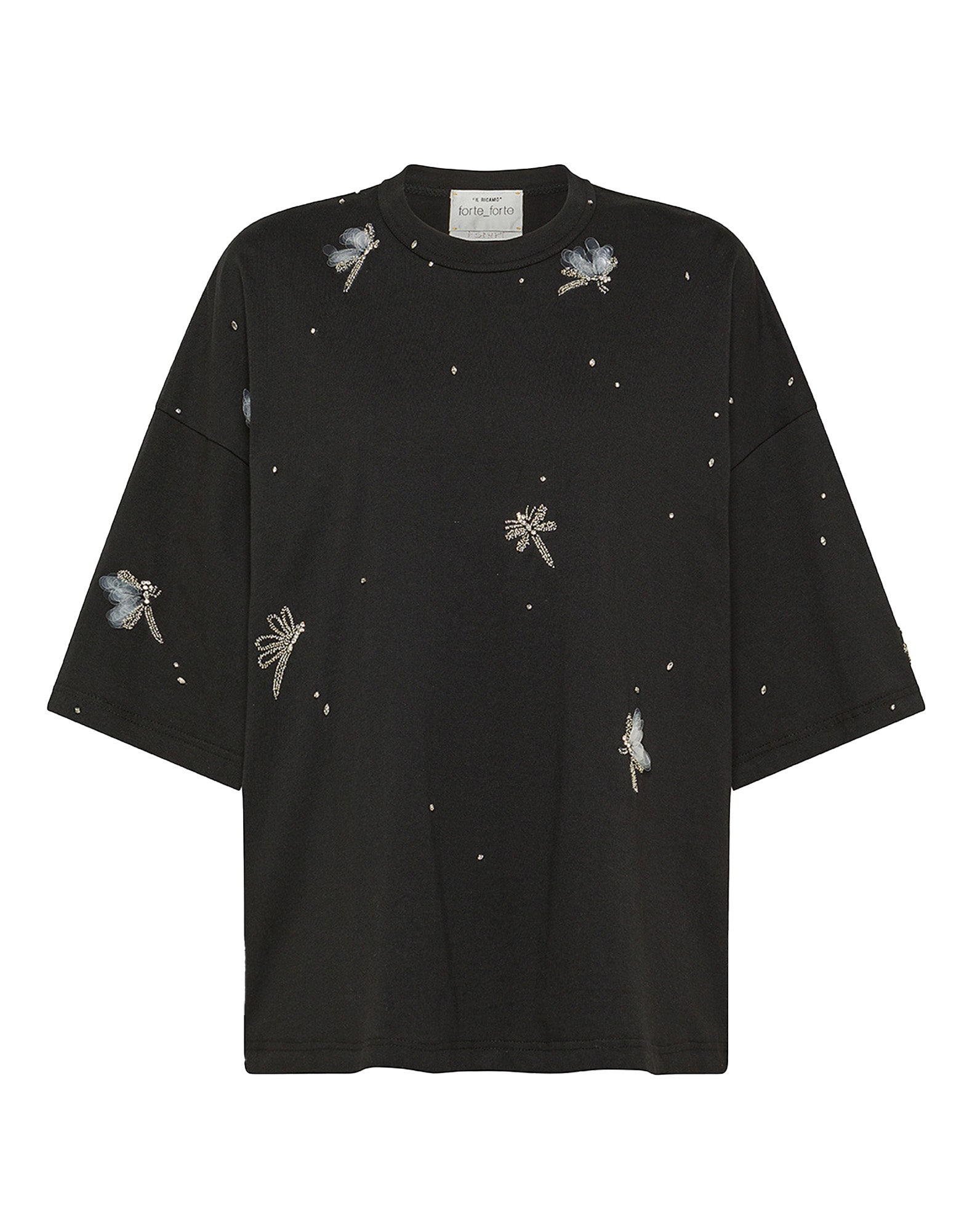 FORTE FORTE T-shirt in jersey con ricamo “carousel des sylphes” Nera