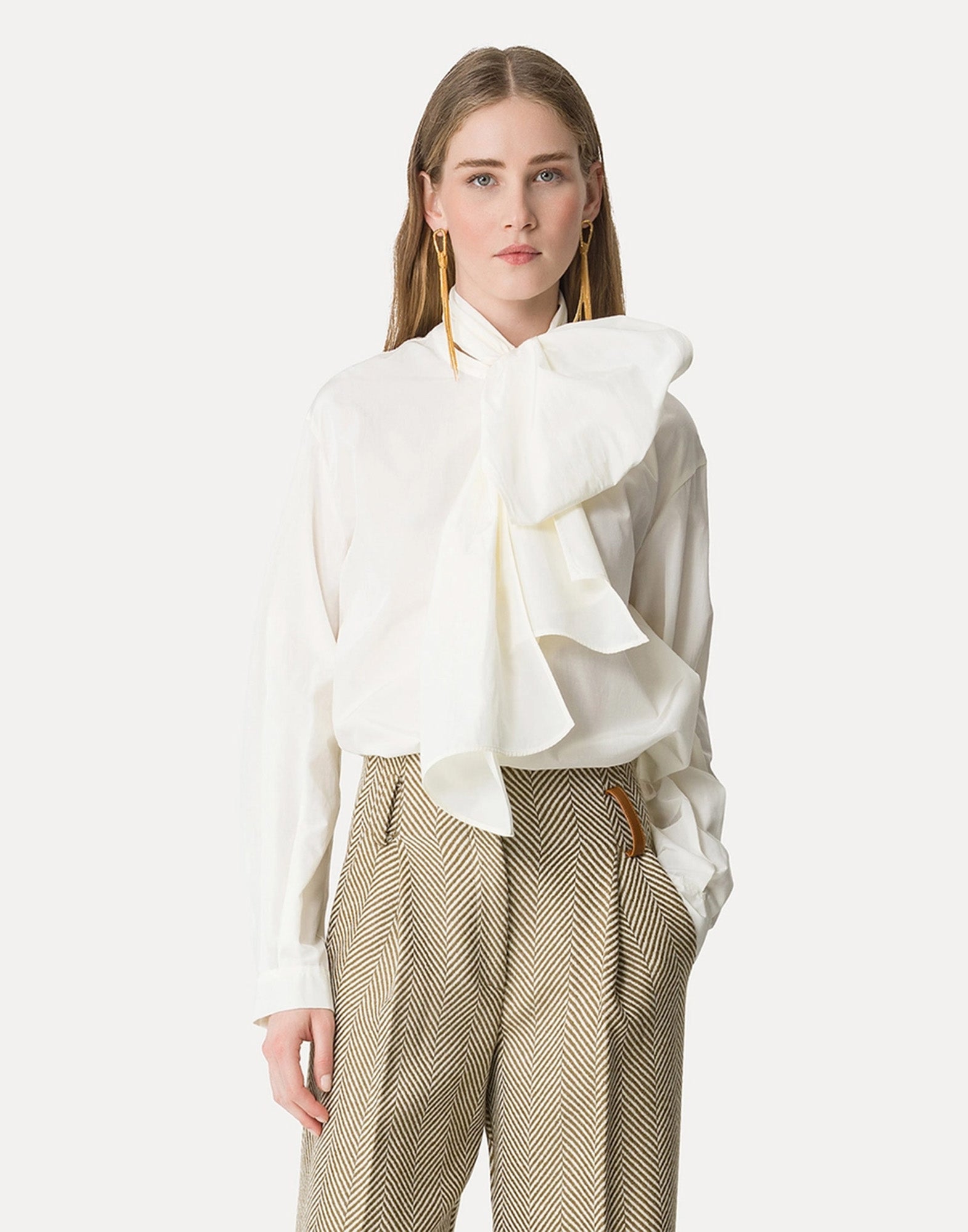 FORTE FORTE Camicia in Taffetà con Fiocco Rimovibile Borotalco