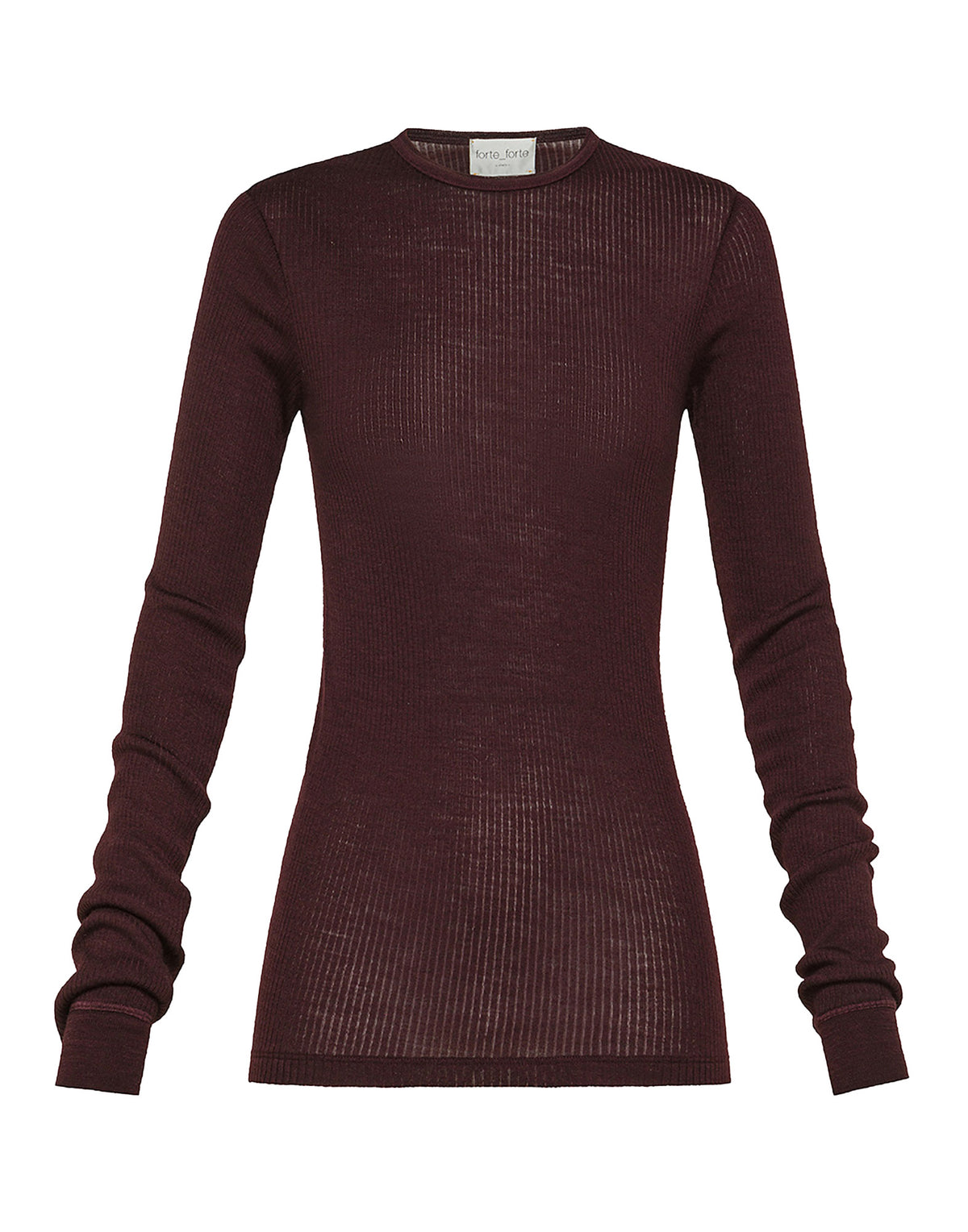 FORTE FORTE Maglia Girocollo a Coste in Jersey di Lana Chocolate Noir