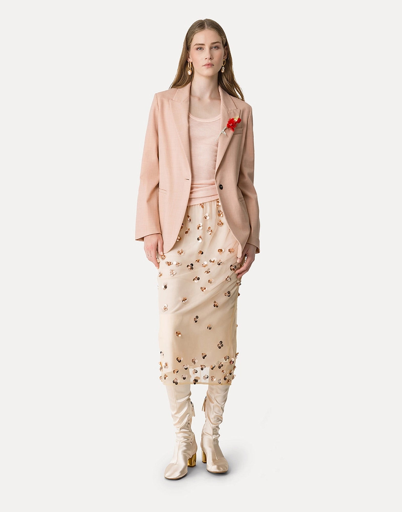 FORTE FORTE Canotta con Scollo all’Americana in Jersey di Lana Peach