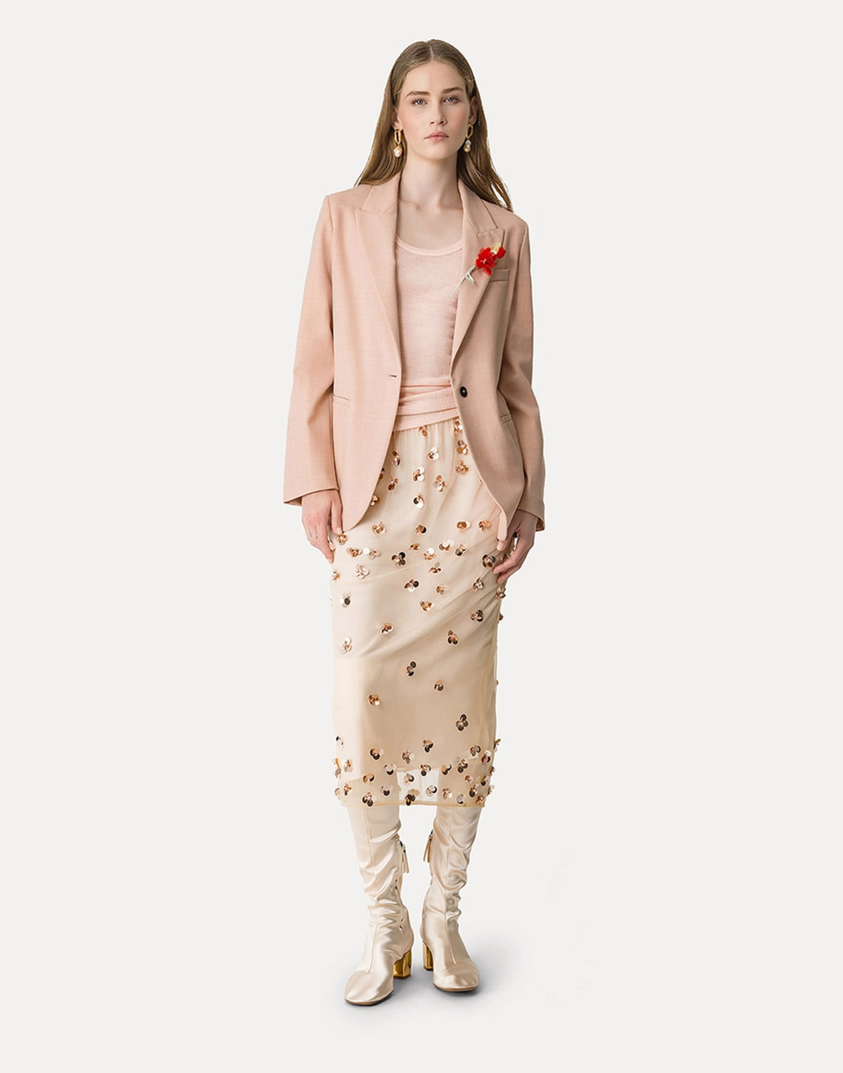 FORTE FORTE Canotta con Scollo all’Americana in Jersey di Lana Peach
