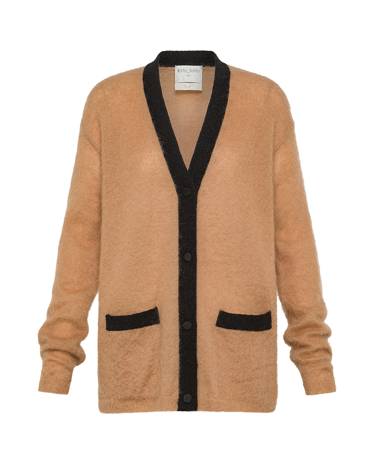 FORTE FORTE Cardigan Bicolore in Mohair Garzato Cannella