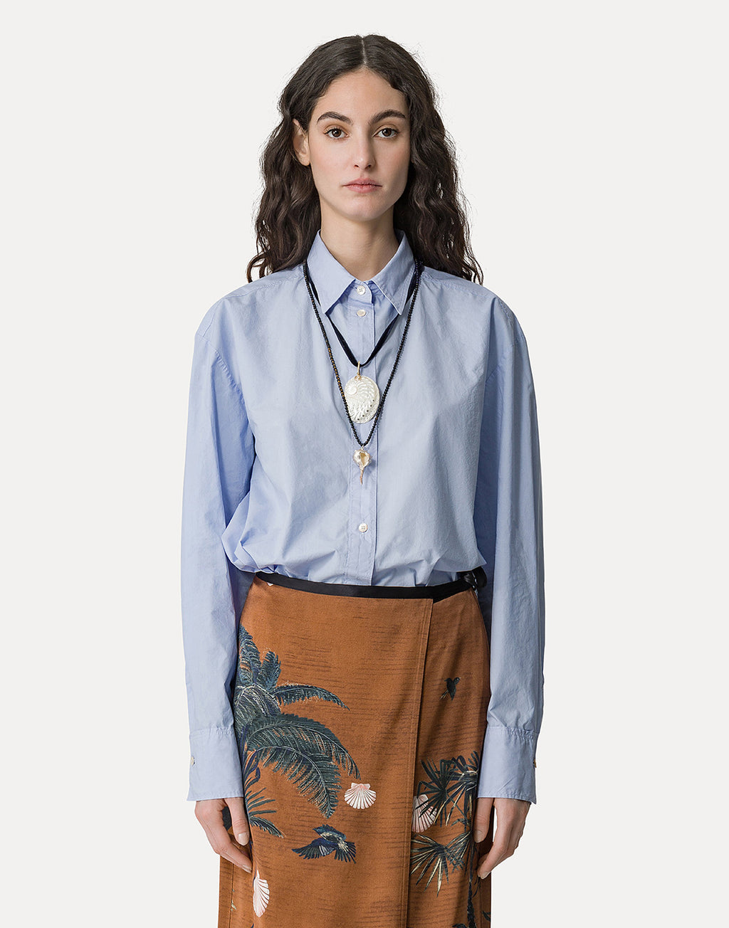 FORTE FORTE Camicia Corta Boxy Fit in Popeline di Cotone Ceruleo