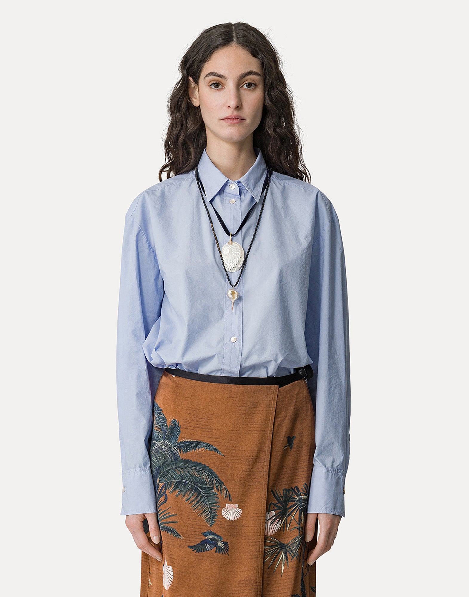 FORTE FORTE Camicia Corta Boxy Fit in Popeline di Cotone Ceruleo