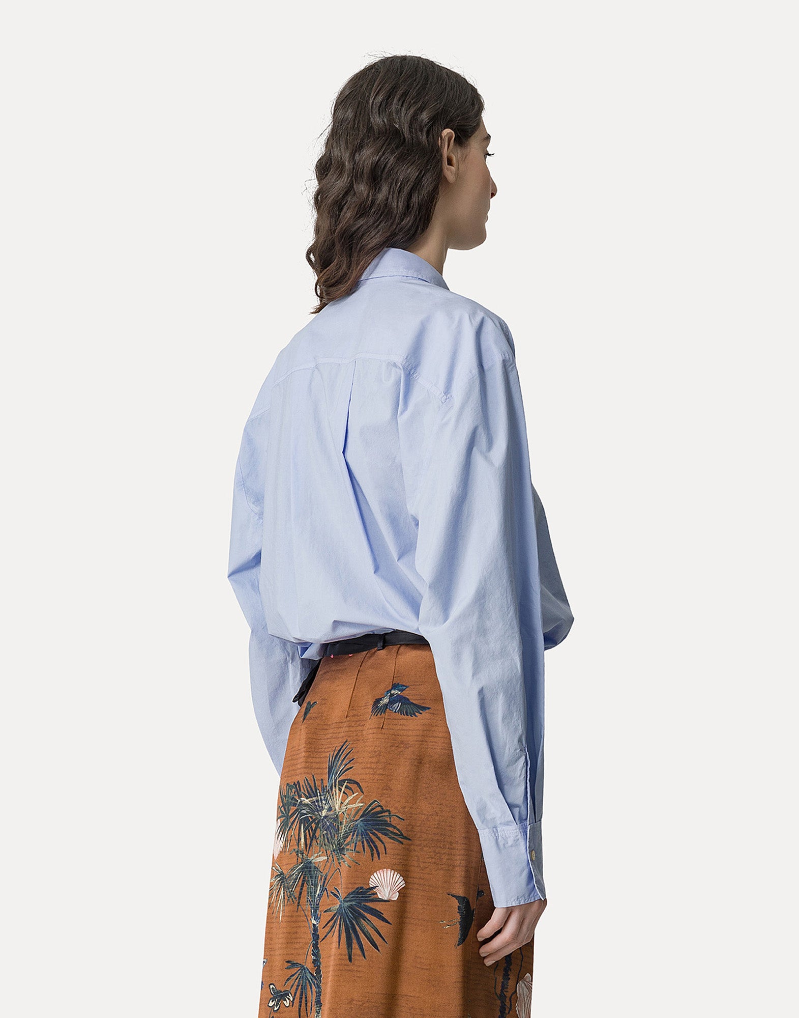 FORTE FORTE Camicia Corta Boxy Fit in Popeline di Cotone Ceruleo