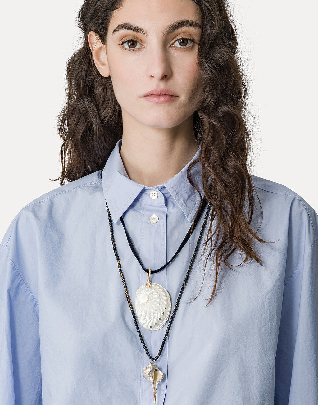 FORTE FORTE Camicia Corta Boxy Fit in Popeline di Cotone Ceruleo