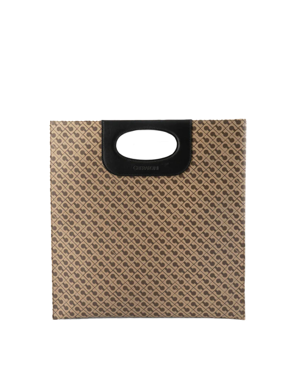 GHERARDINI Borsa Piattina in Tessuto Millerighe con Manico in Pelle Moka