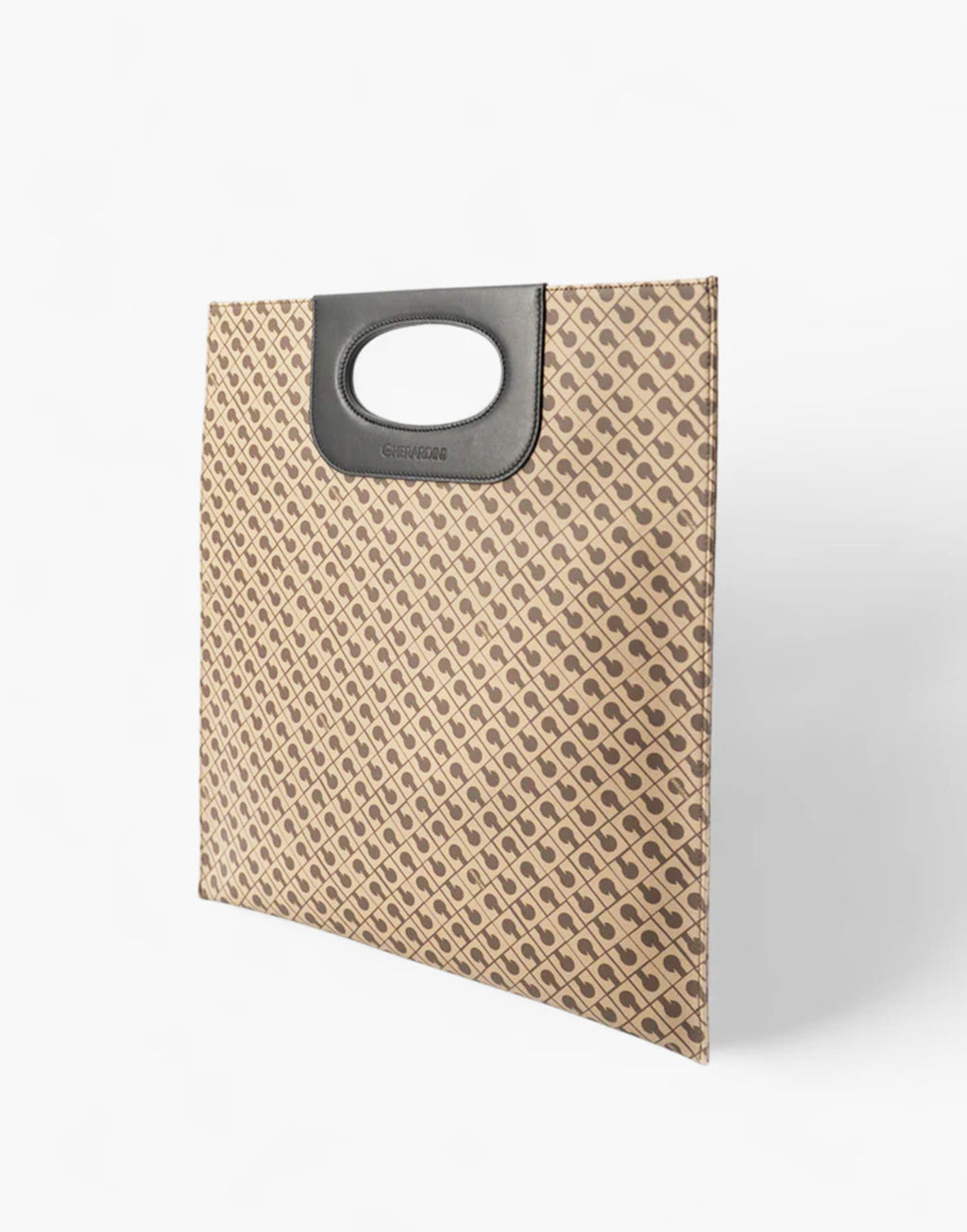 GHERARDINI Borsa Piattina in Tessuto Millerighe con Manico in Pelle Moka