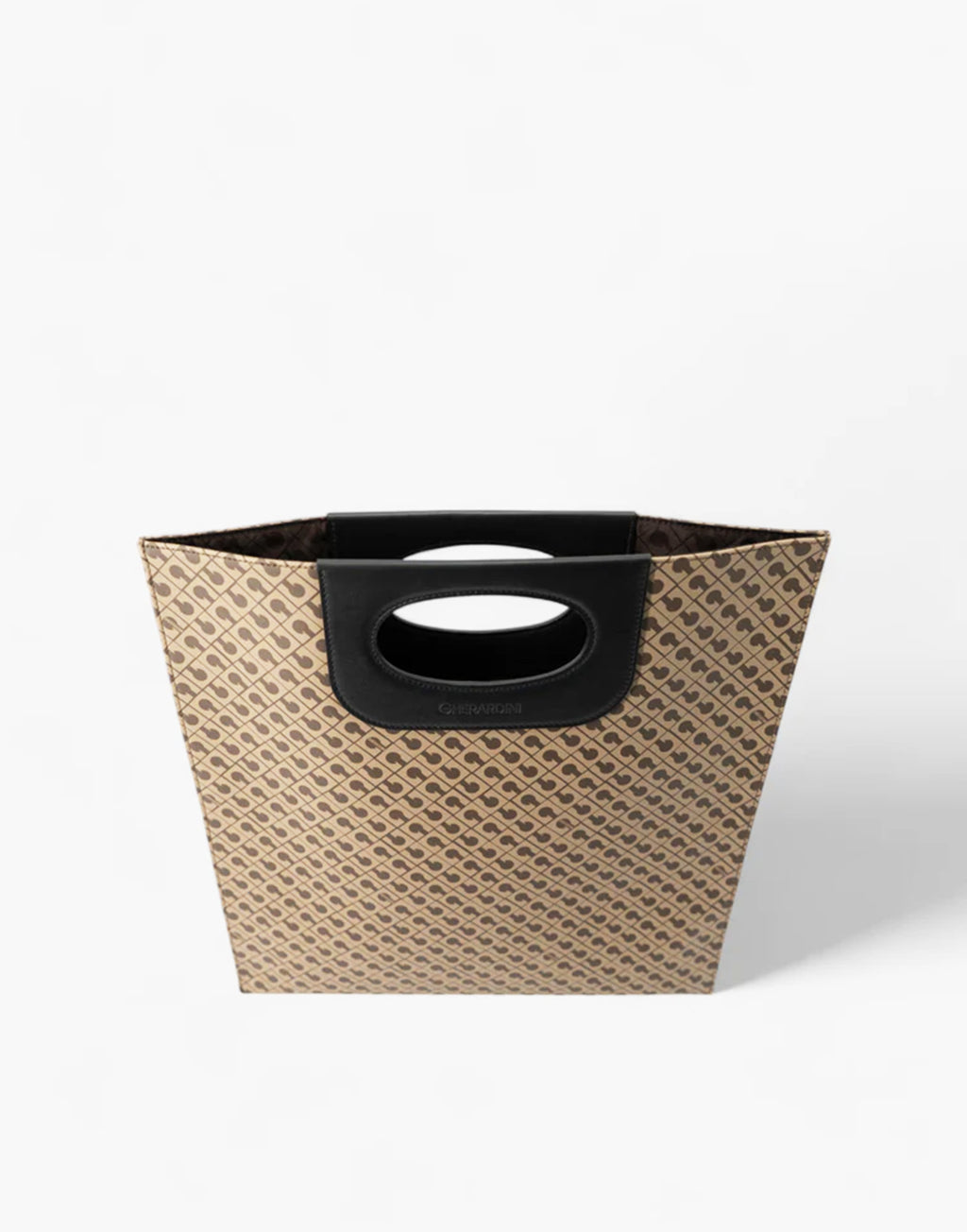 GHERARDINI Borsa Piattina in Tessuto Millerighe con Manico in Pelle Moka