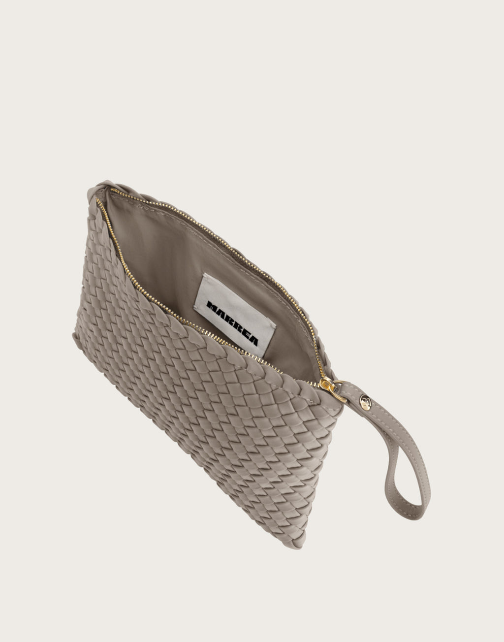 MARREA Clutch in Neoprene Intrecciato Taupe Secret