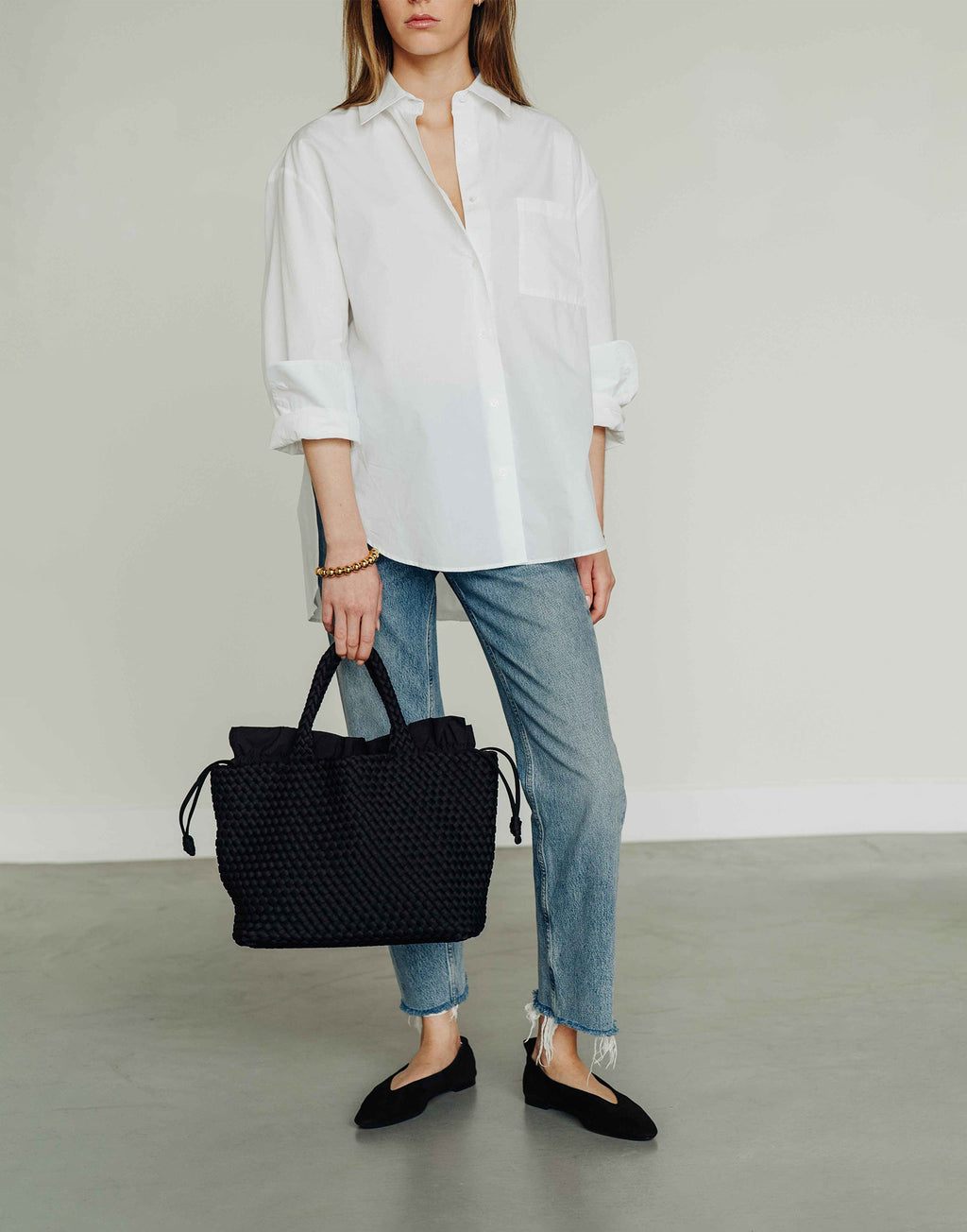 MARREA Shopping Media in Neoprene Intrecciato Di Nero