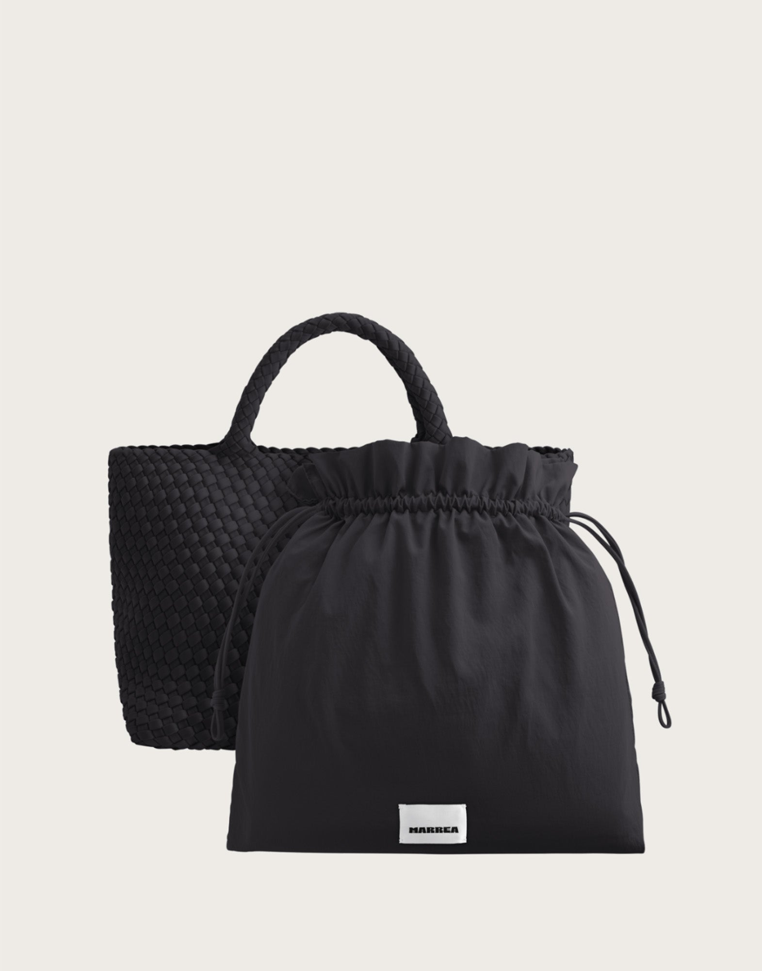 MARREA Shopping Media in Neoprene Intrecciato Di Nero