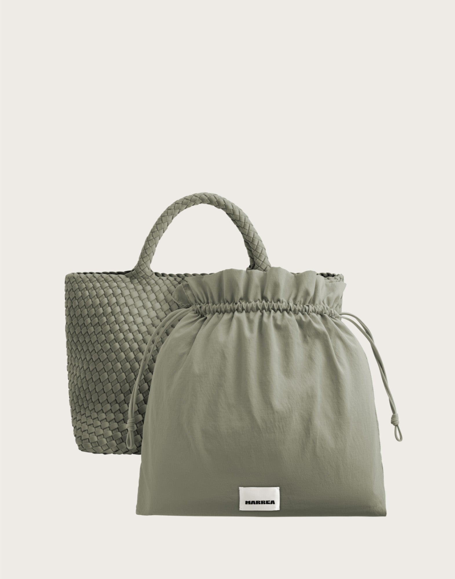 MARREA Shopping Media in Neoprene Intrecciato Dark Oliva