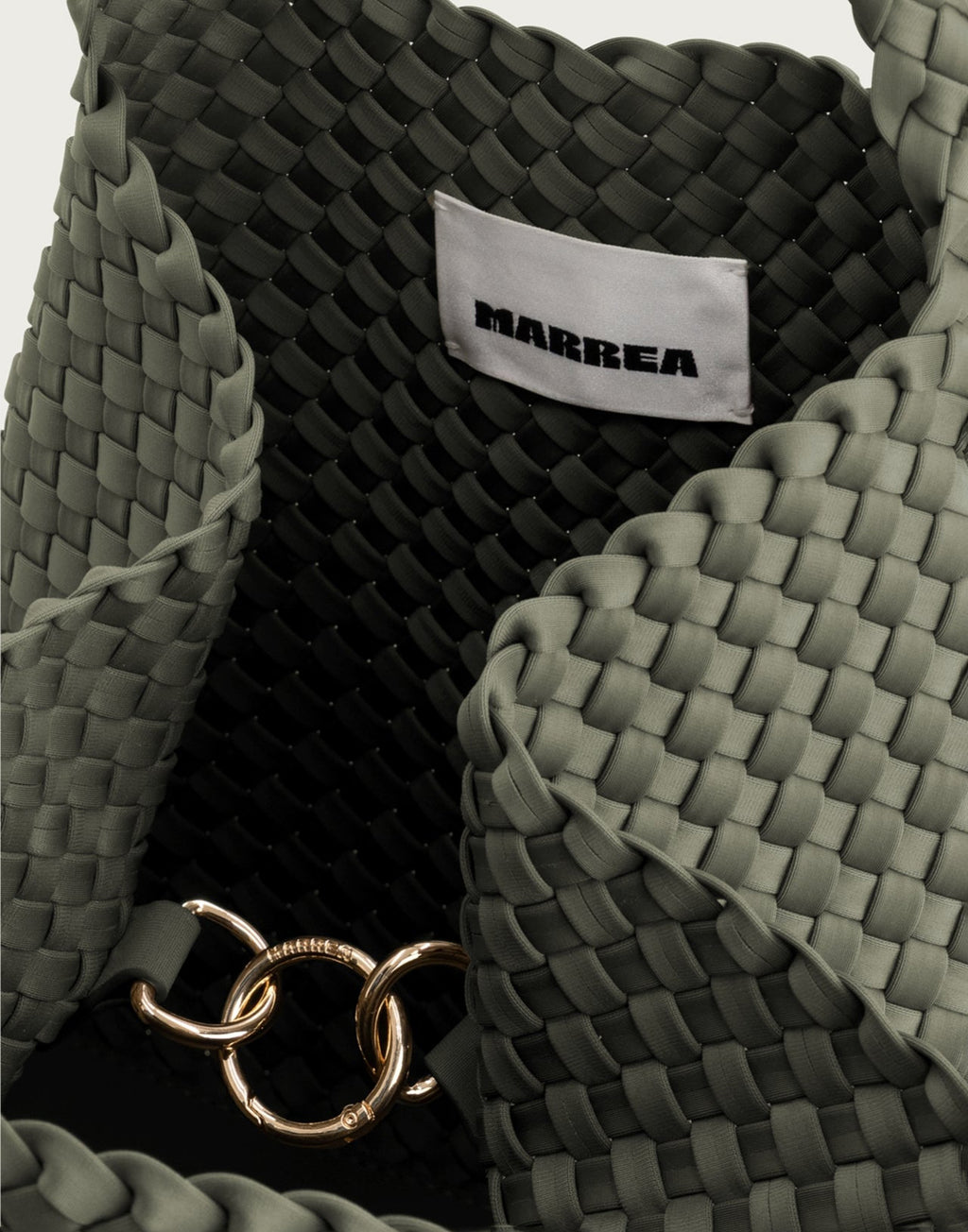 MARREA Shopping Media in Neoprene Intrecciato Dark Oliva