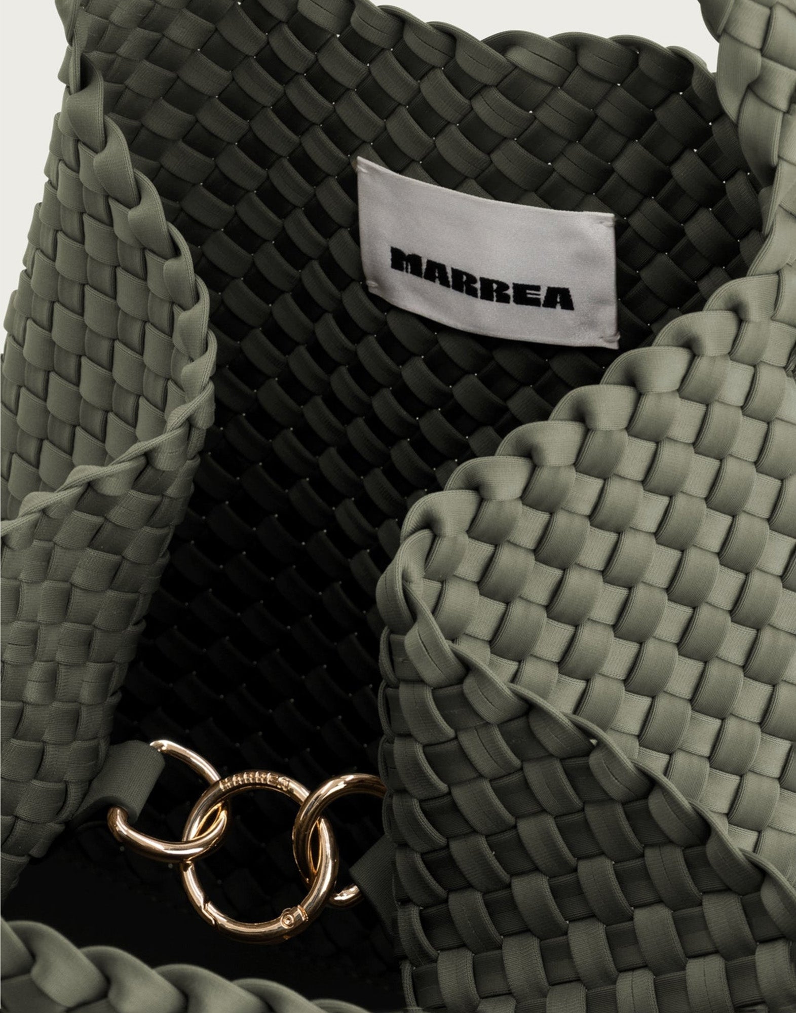MARREA Shopping Media in Neoprene Intrecciato Dark Oliva