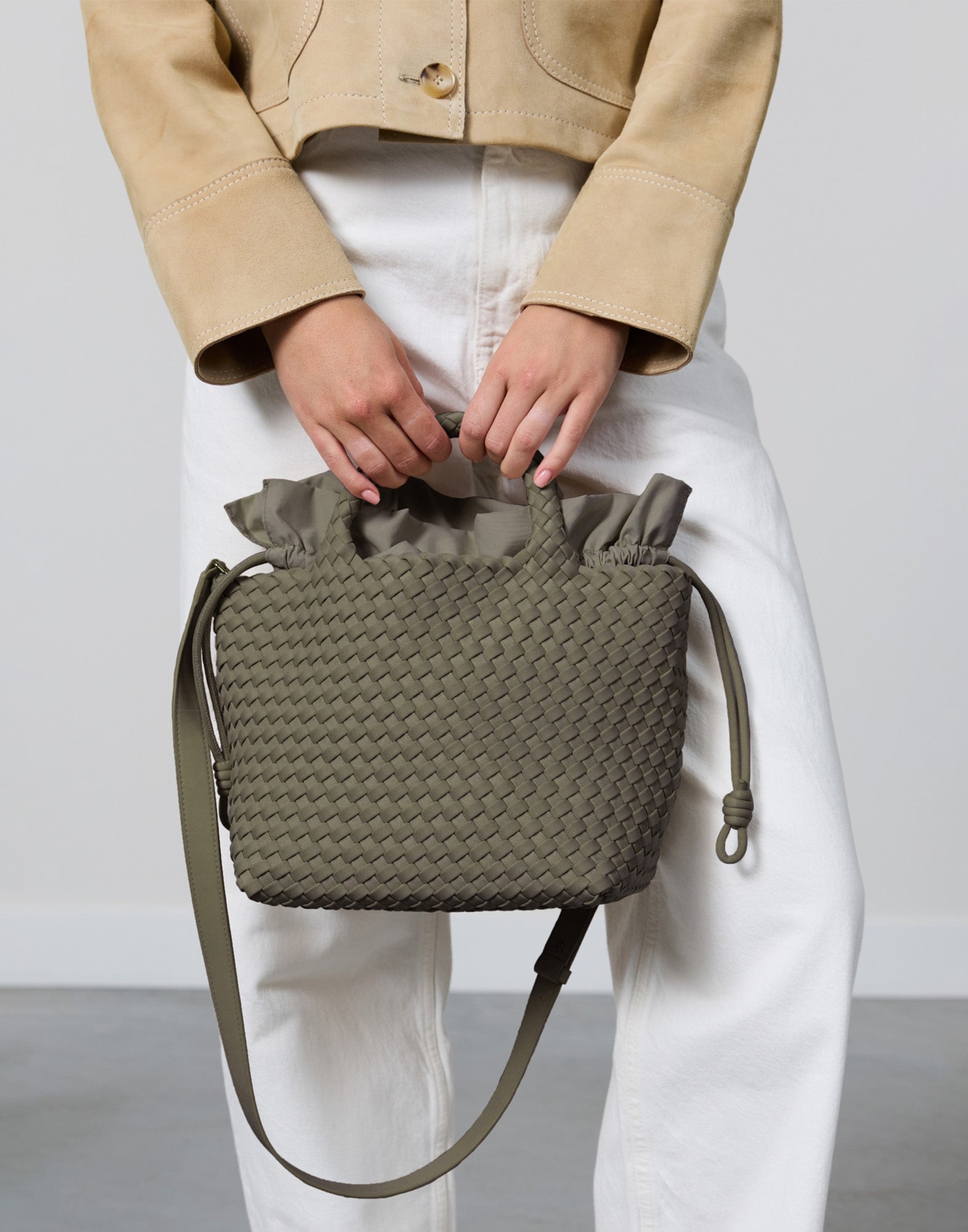 MARREA Shopping Midi in Neoprene Intrecciato Dark Oliva