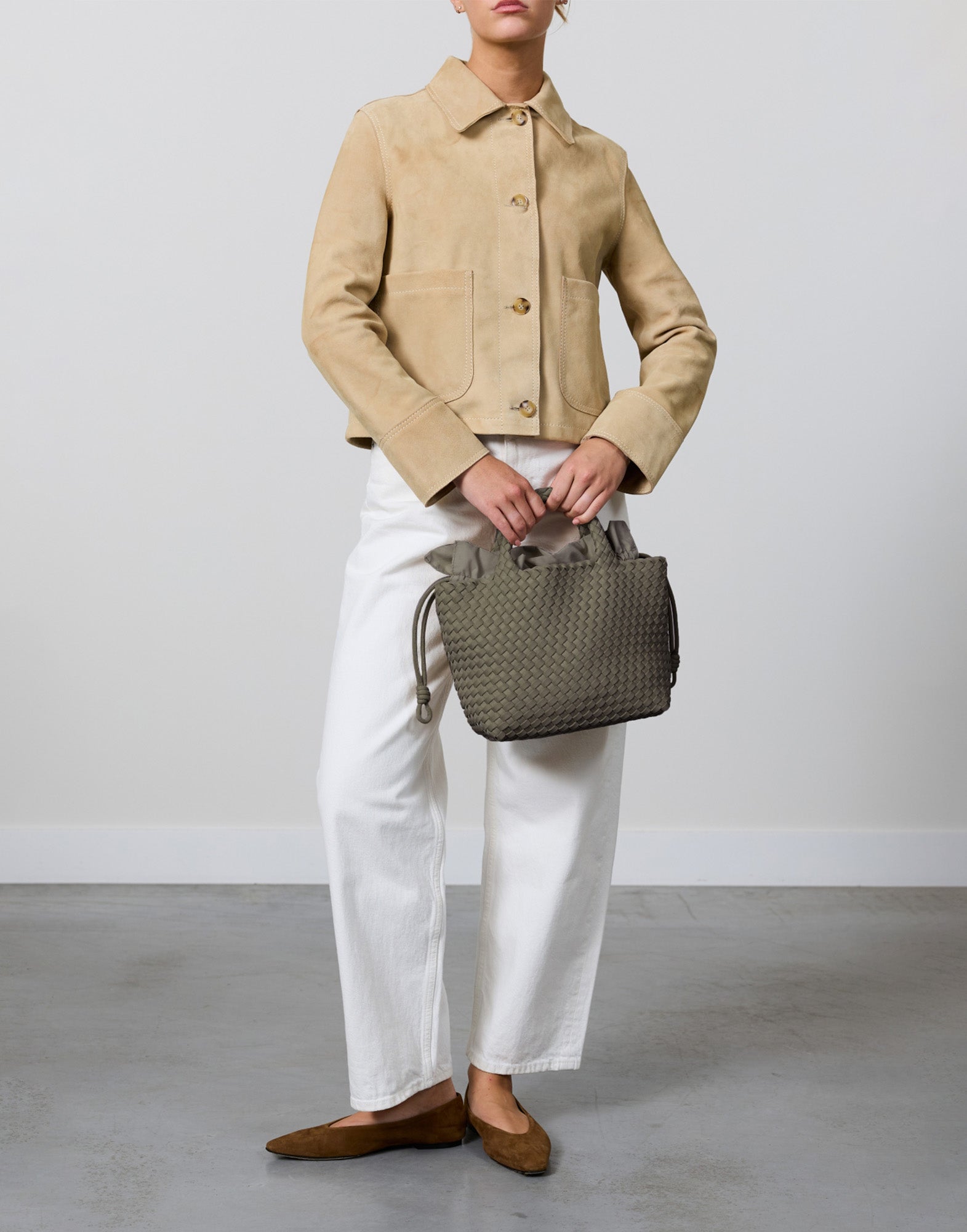 MARREA Shopping Midi in Neoprene Intrecciato Dark Oliva