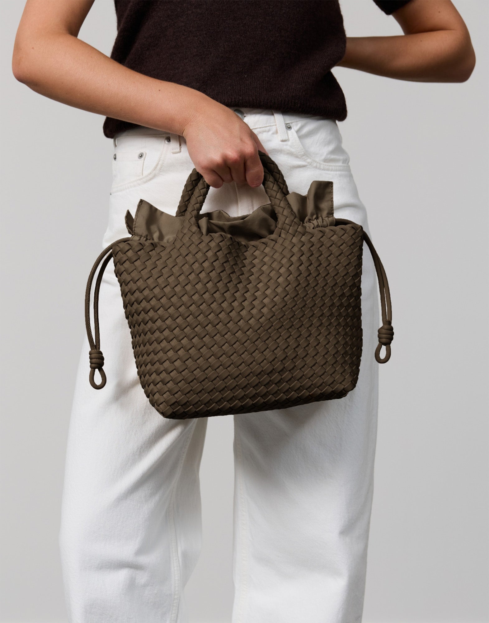 MARREA Shopping Midi in Neoprene Intrecciato Coco Fresco