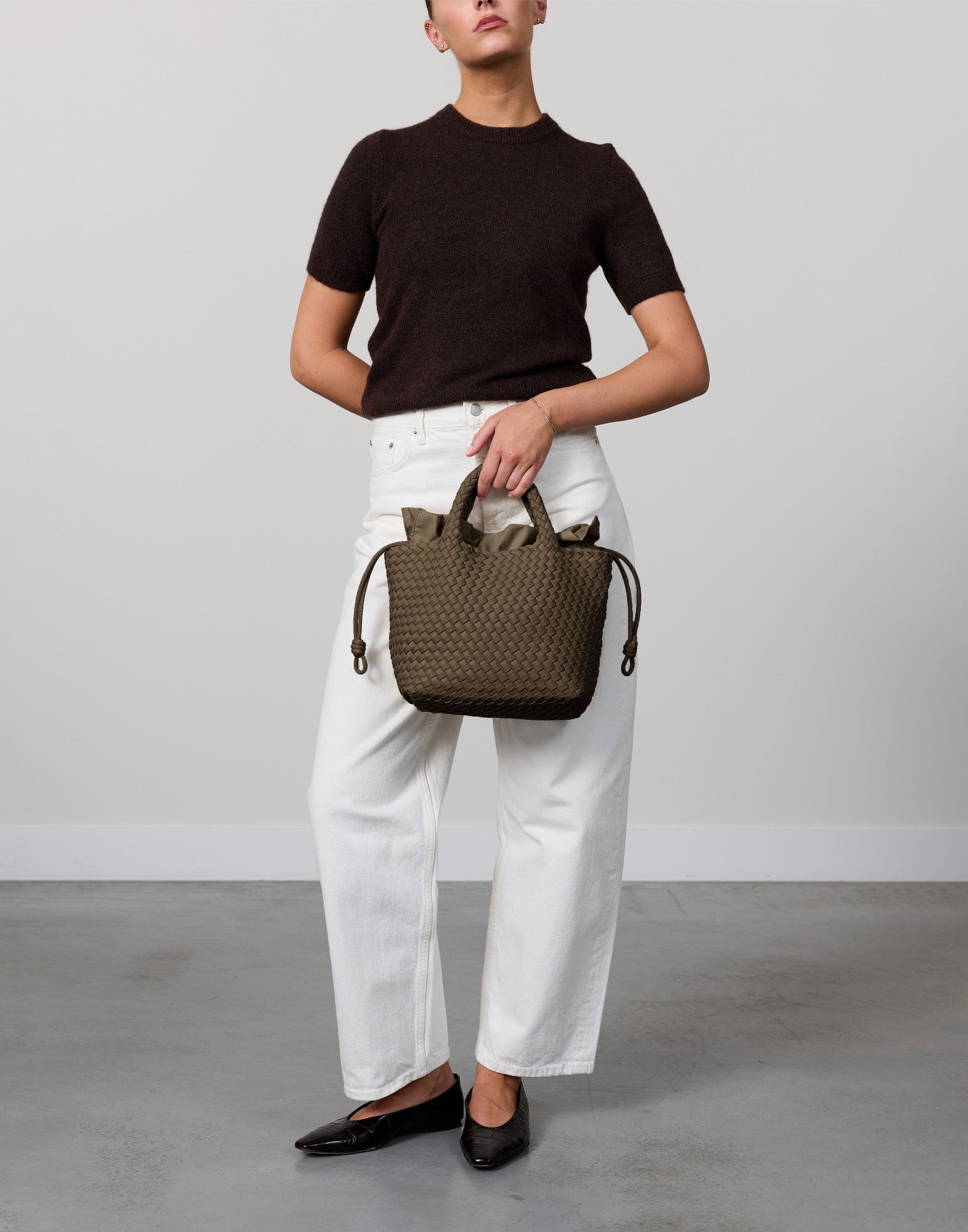 MARREA Shopping Midi in Neoprene Intrecciato Coco Fresco