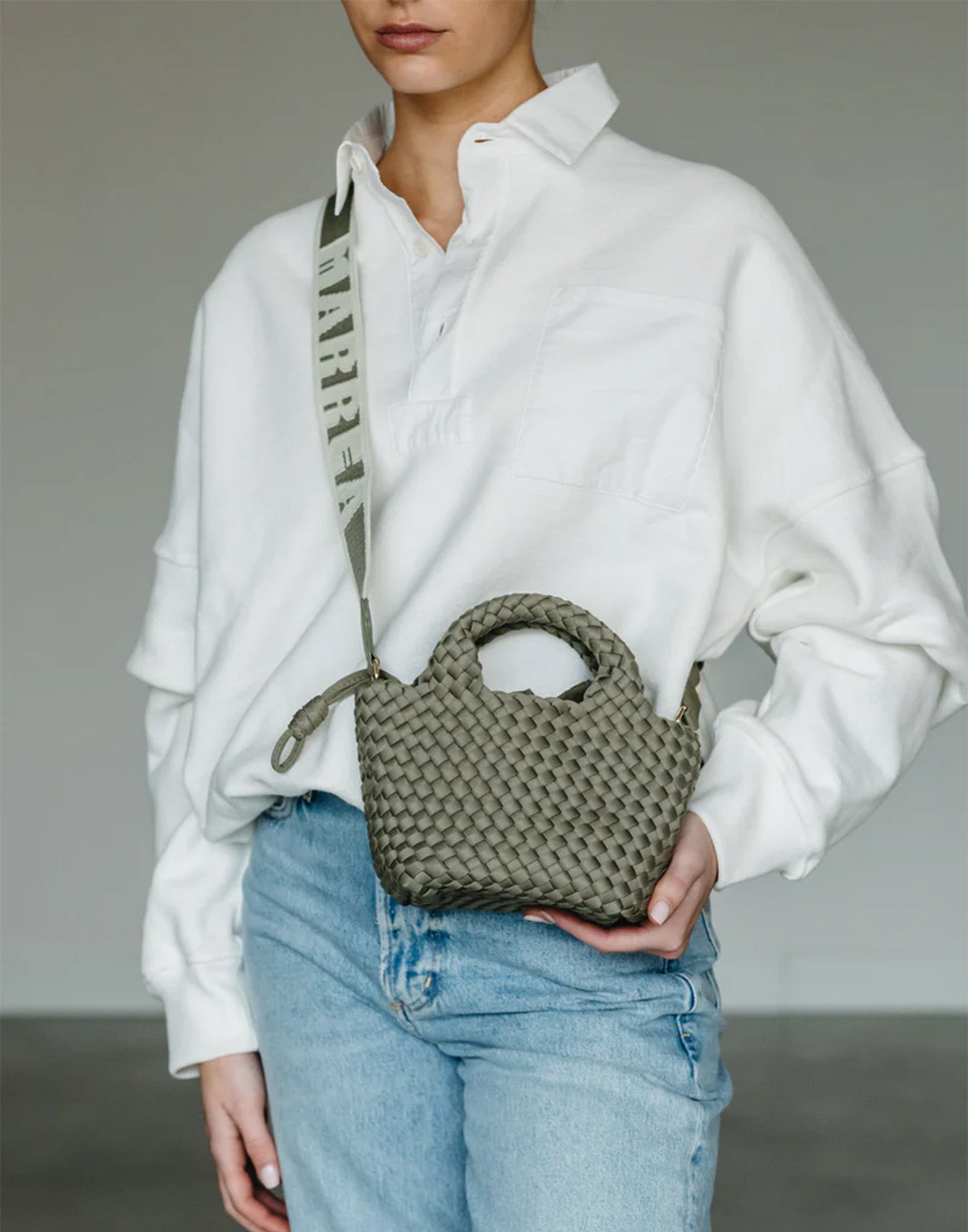 MARREA Mini Bag in Neoprene Intrecciato Dark Oliva