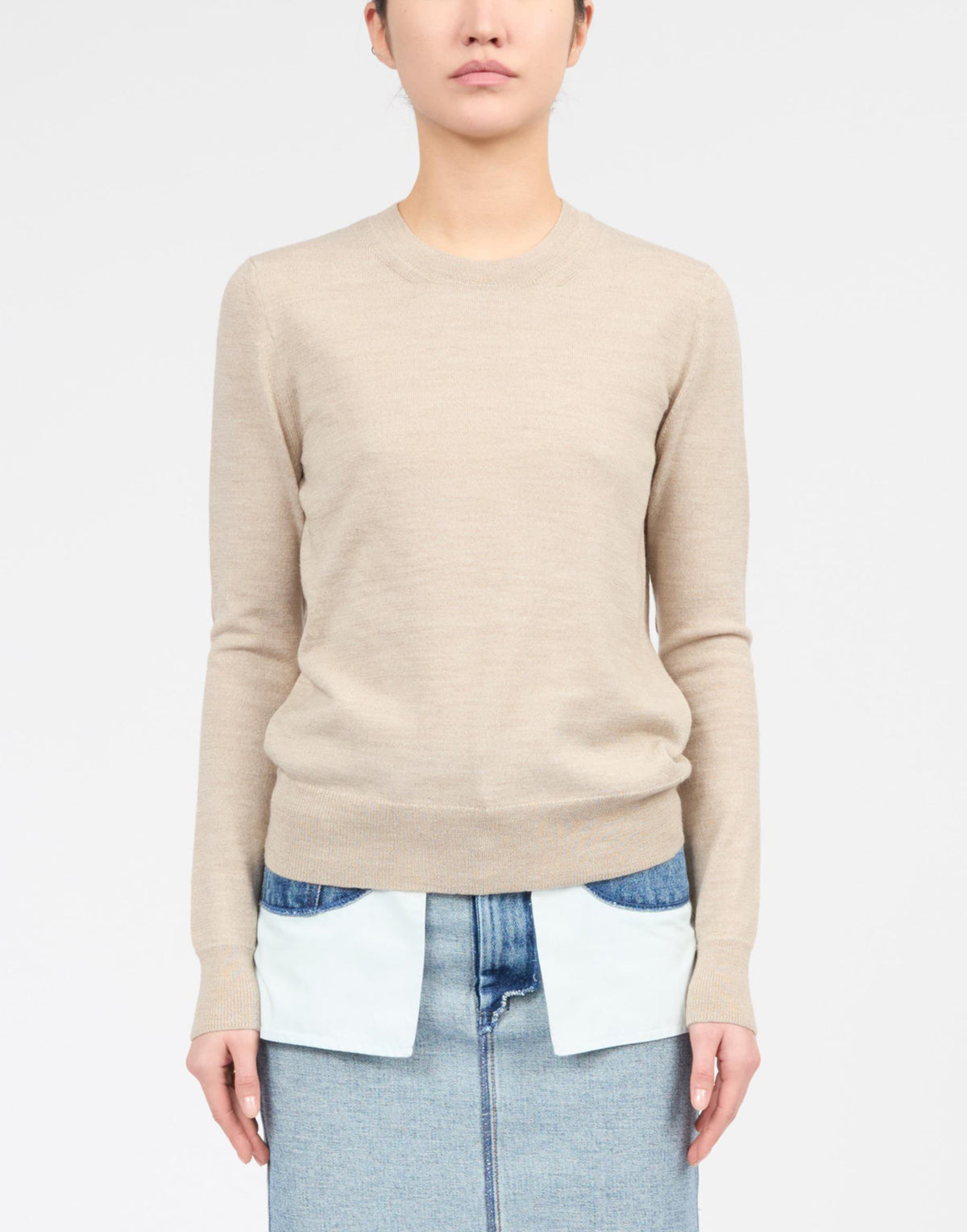 MM6 MAISON MARGIELA Maglioncino Girocollo con Toppe in Pelle Beige Melange