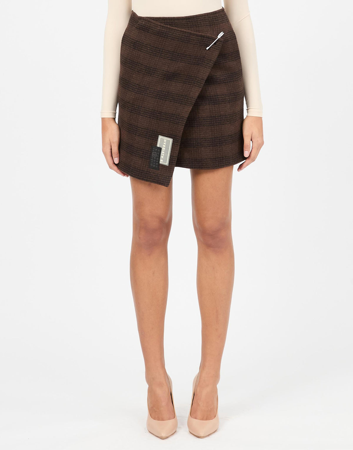 MM6 MAISON MARGIELA Gonna Corta in Lana Check Marrone/Nero