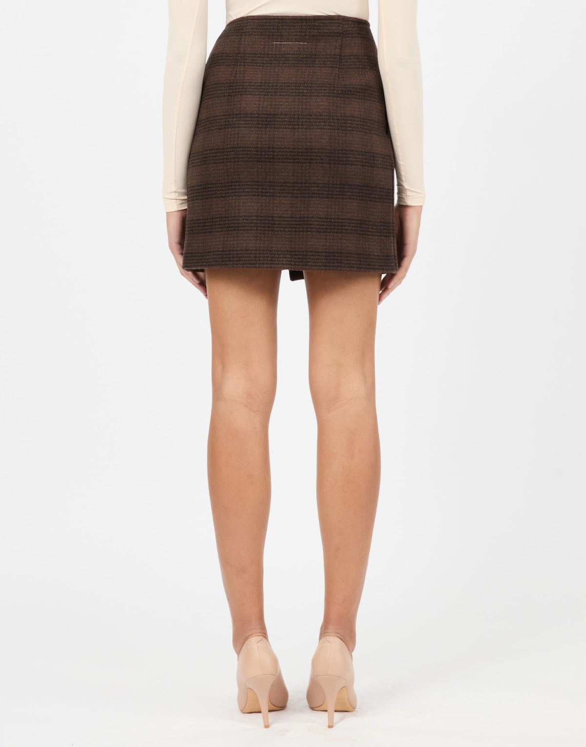 MM6 MAISON MARGIELA Gonna Corta in Lana Check Marrone/Nero
