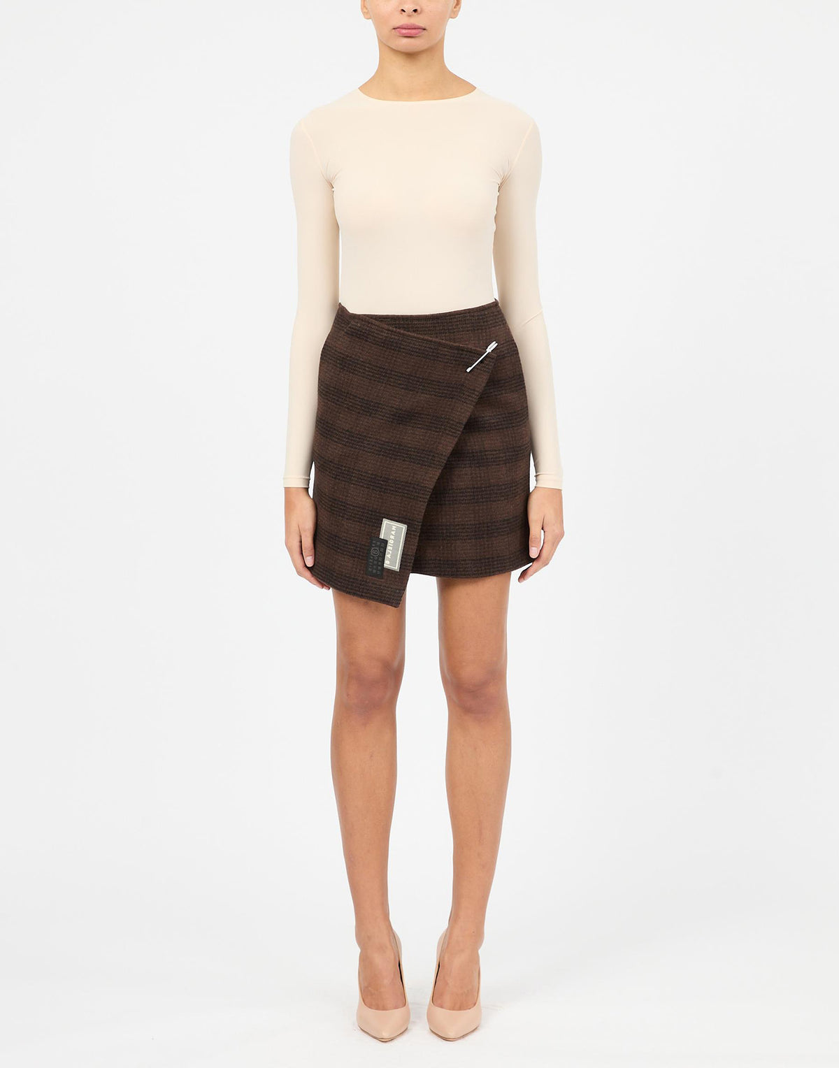 MM6 MAISON MARGIELA Gonna Corta in Lana Check Marrone/Nero