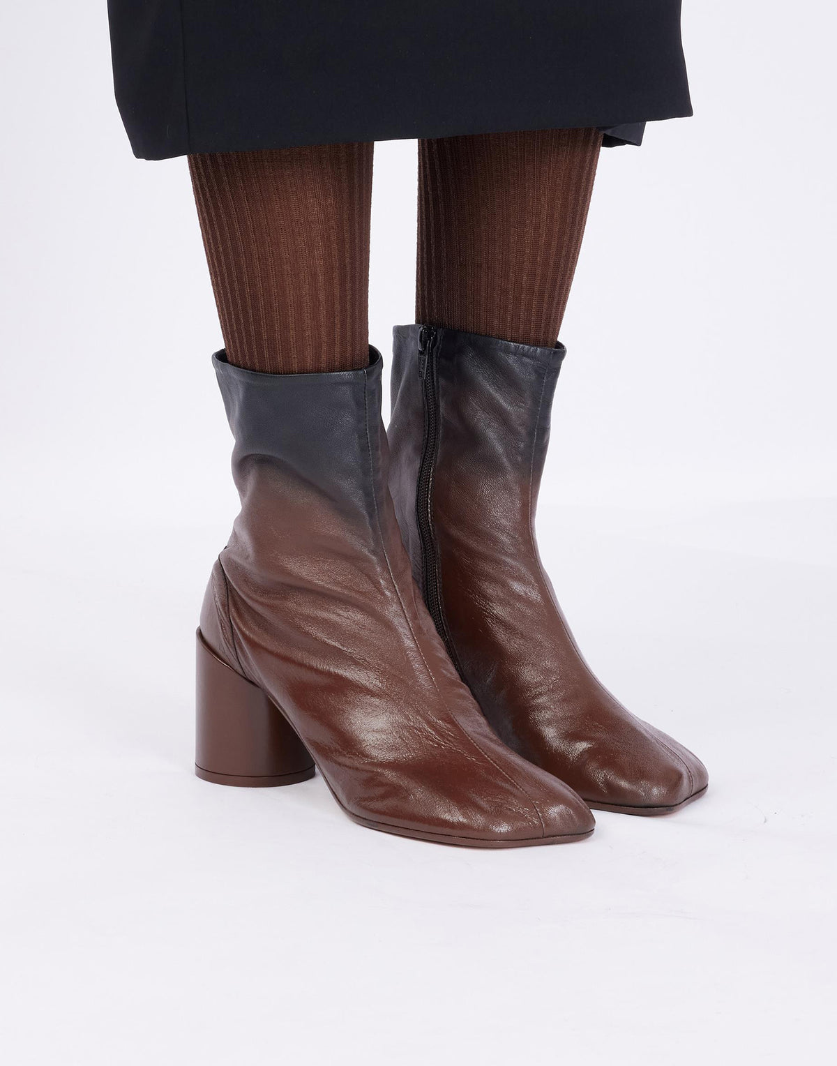 MM6 MAISON MARGIELA Bottines Anatomiques en cuir nappa ganté Noir/Sable