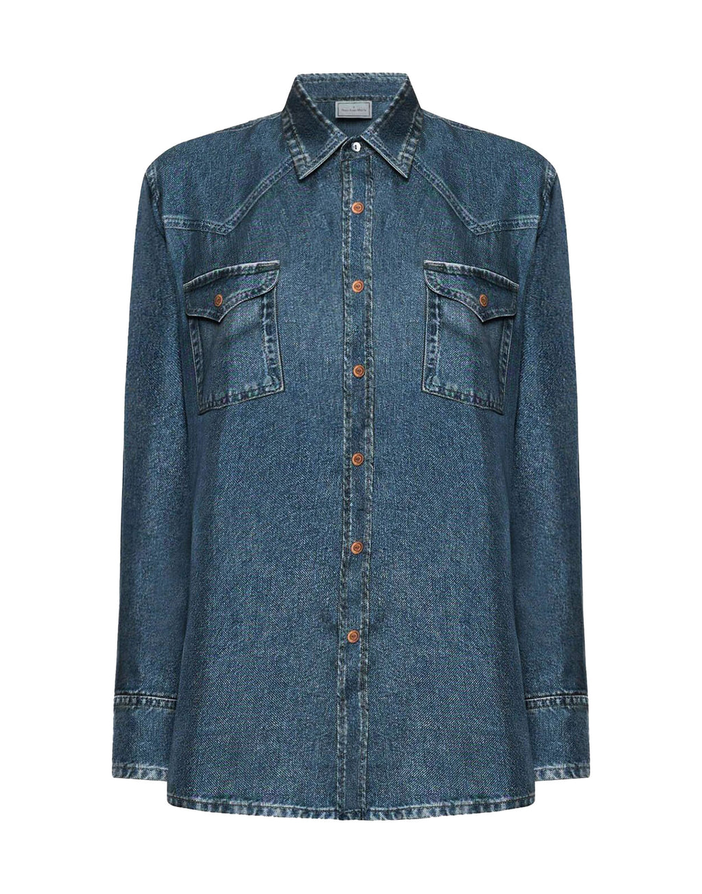 PIERRE-LOUIS MASCIA Camicia Aloe in Seta Stampa Denim Dark Blu