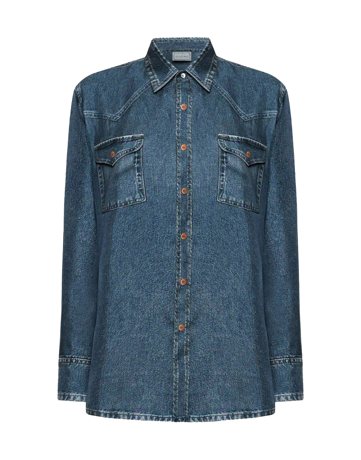 PIERRE-LOUIS MASCIA Camicia Aloe in Seta Stampa Denim Dark Blu