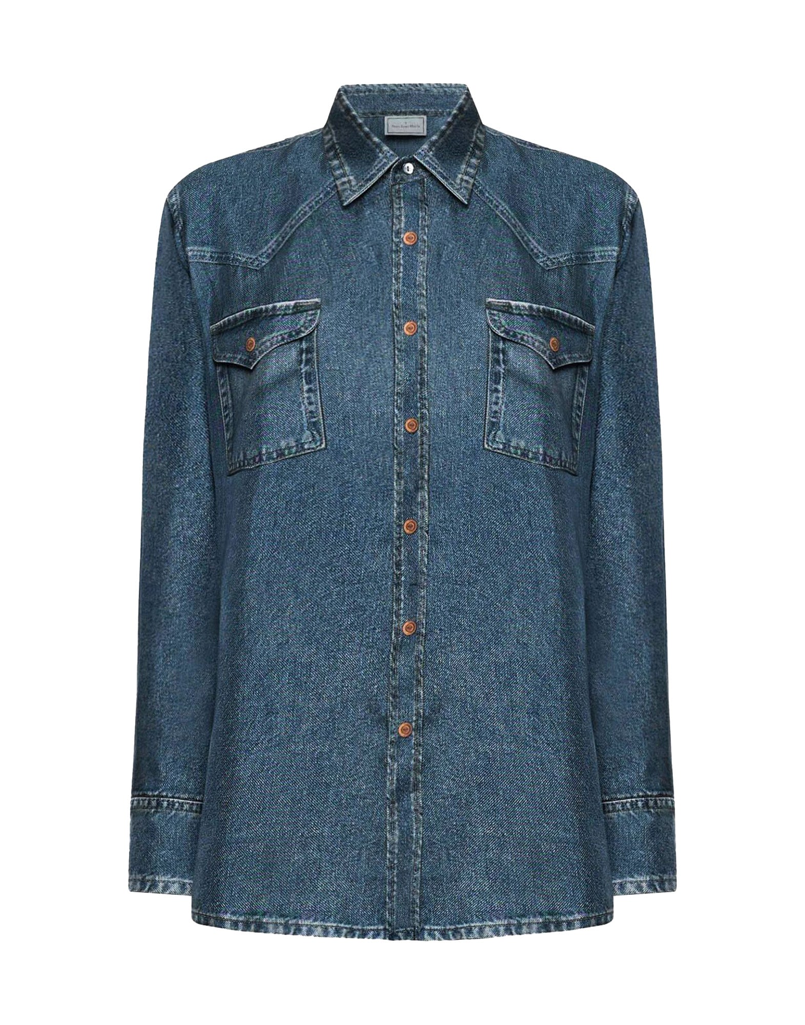 PIERRE-LOUIS MASCIA Camicia Aloe in Seta Stampa Denim Dark Blu
