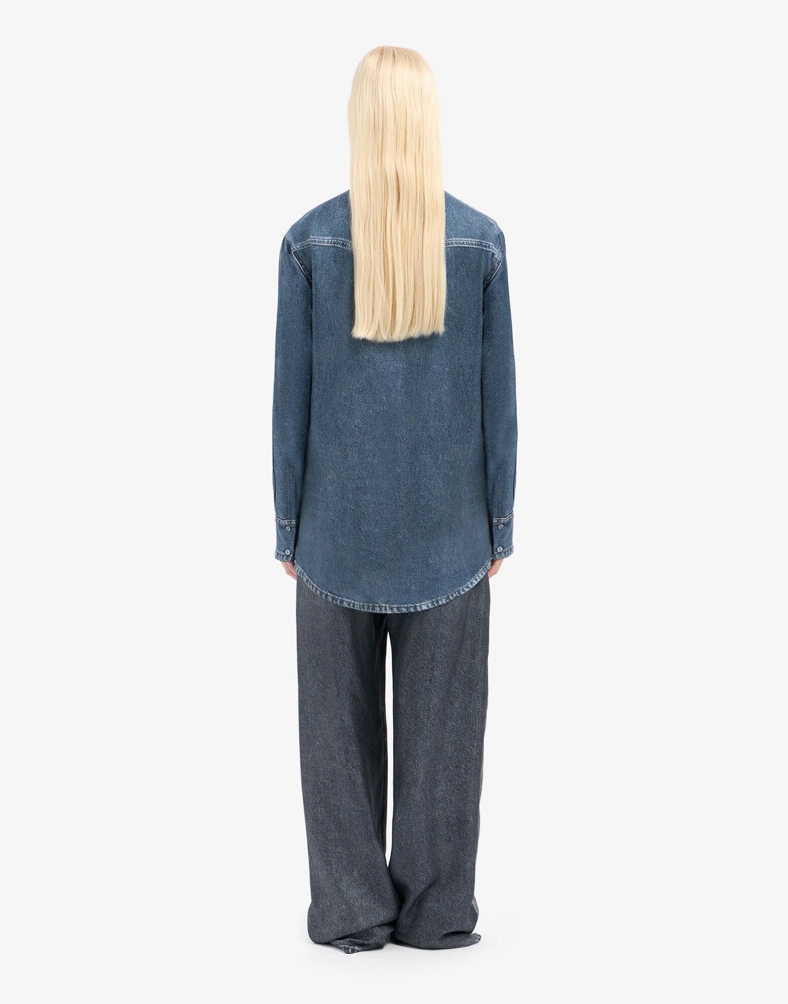PIERRE-LOUIS MASCIA Camicia Aloe in Seta Stampa Denim Dark Blu
