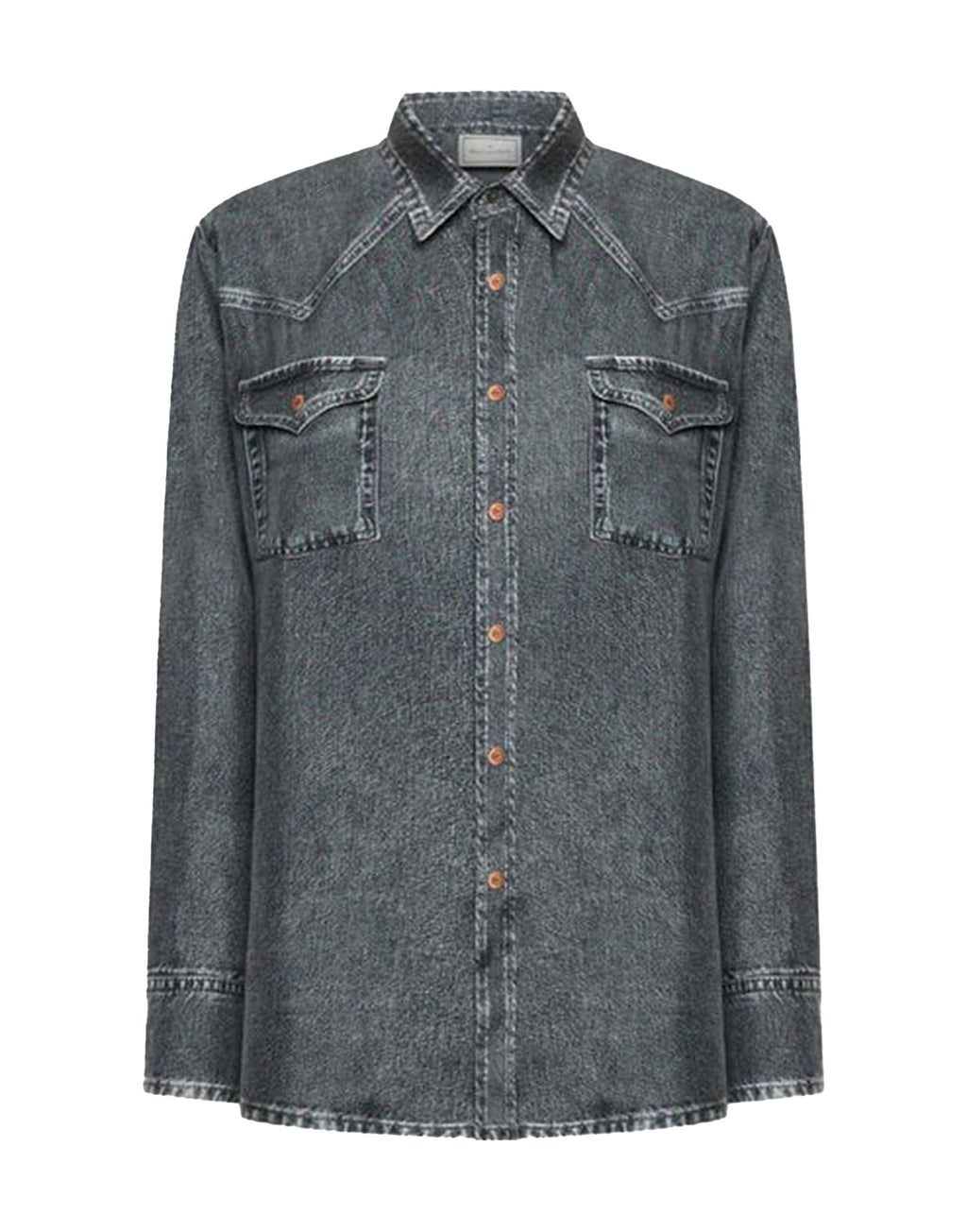 PIERRE-LOUIS MASCIA Camicia Aloe in Seta Stampa Denim Blu Grey