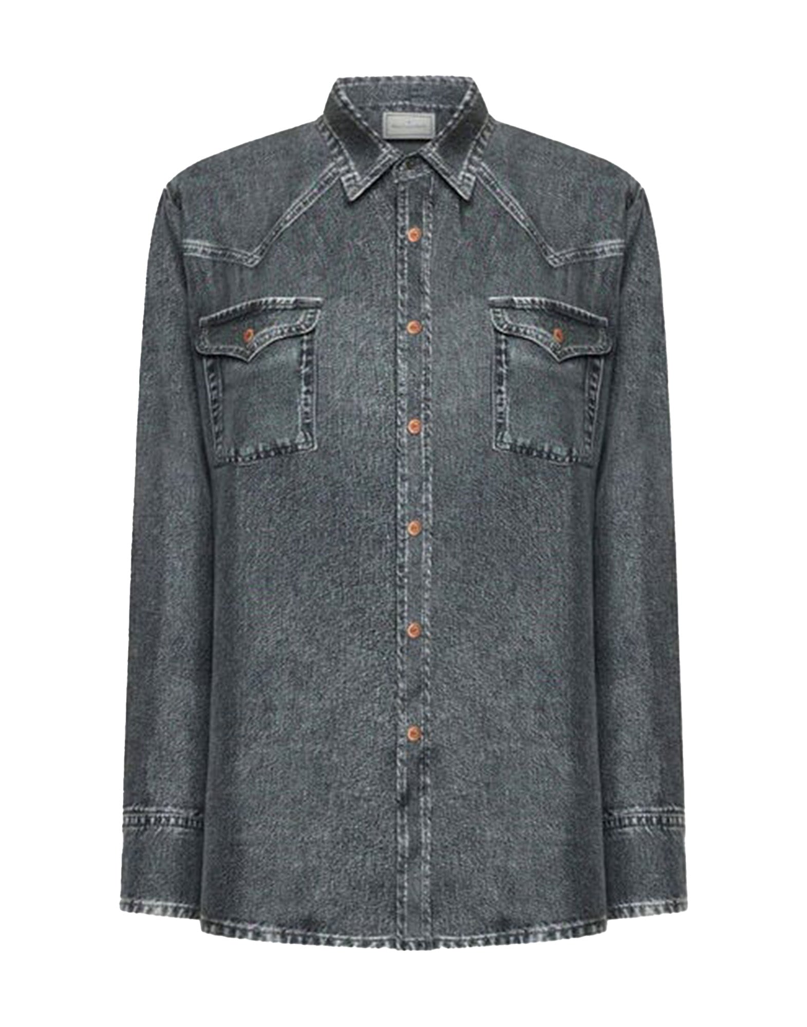 PIERRE-LOUIS MASCIA Camicia Aloe in Seta Stampa Denim Blu Grey