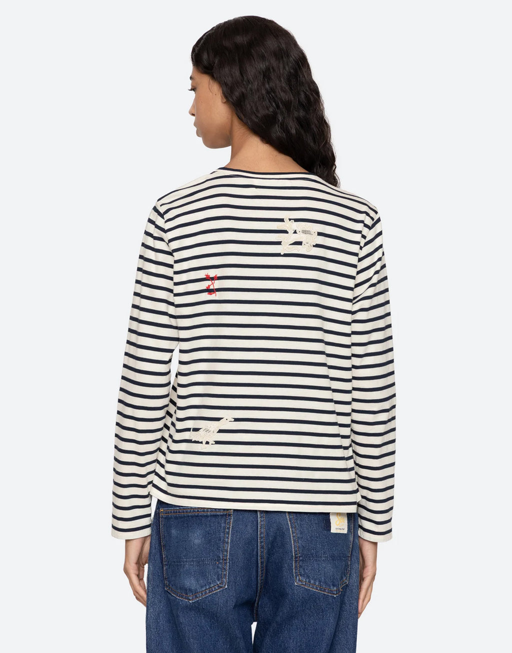 SEA NY T-shirt Athena a Righe in Cotone con Pizzo