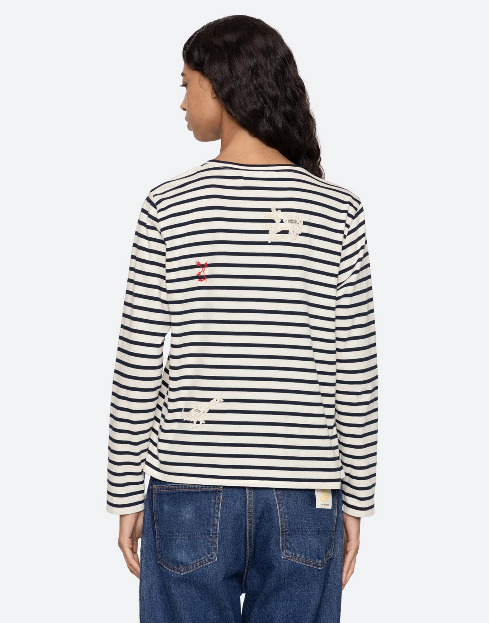 SEA NY T-shirt Athena a Righe in Cotone con Pizzo