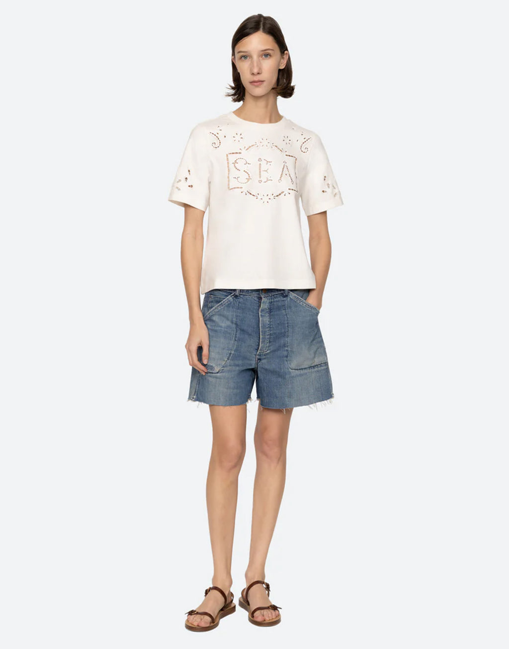 SEA NY T-Shirt Marie Ricamata in Cotone Bianca