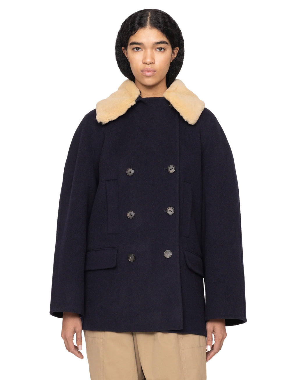 SEA NY Cappotto Doppiopetto Astra in Lana Blu Navy