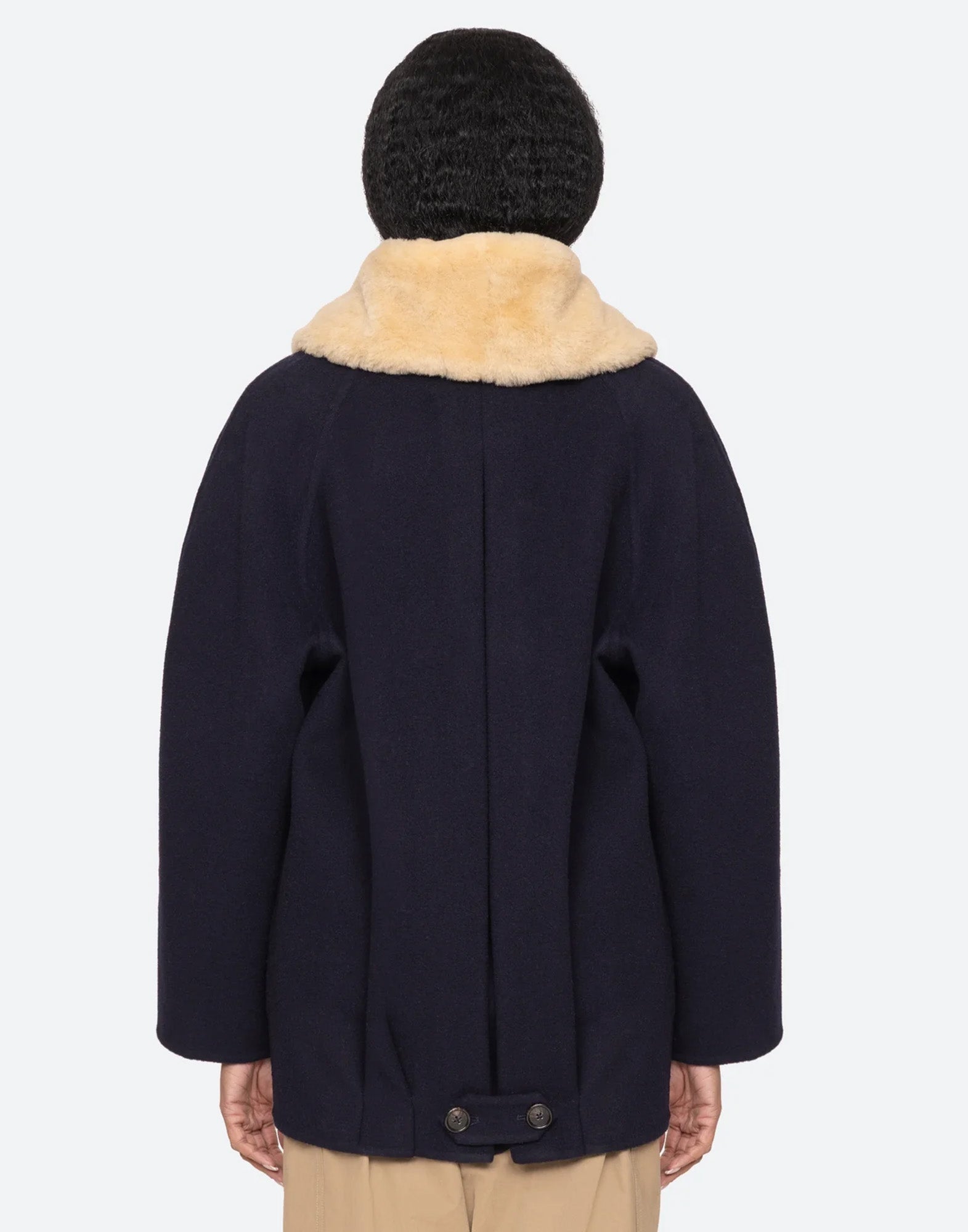 SEA NY Cappotto Doppiopetto Astra in Lana Blu Navy