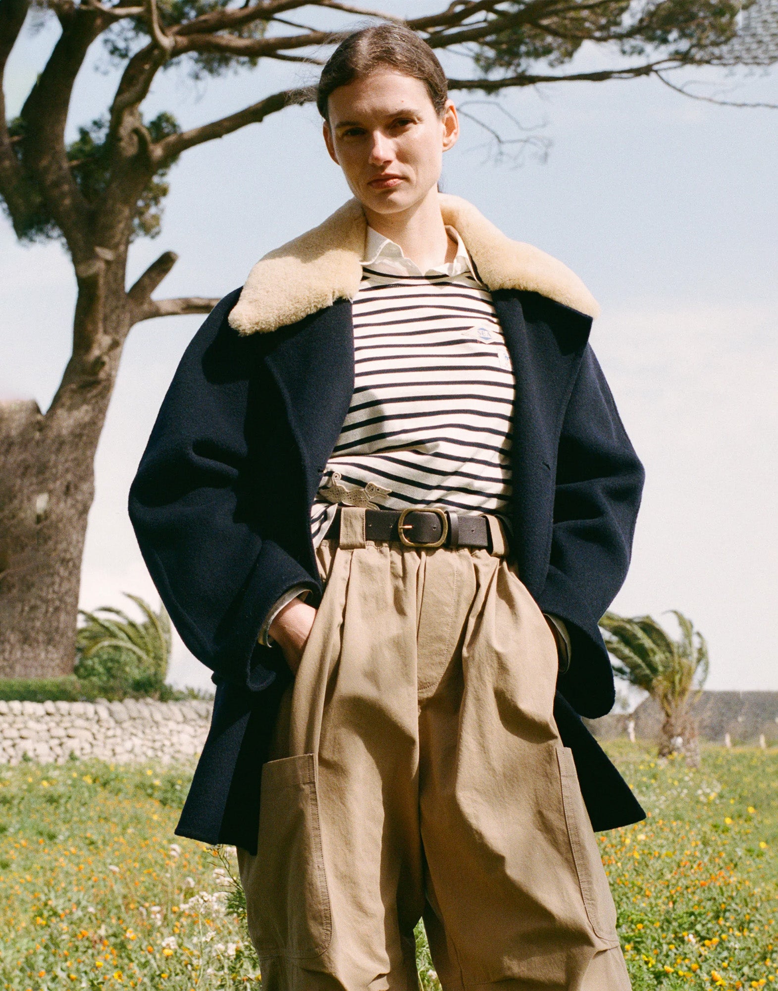 SEA NY Cappotto Doppiopetto Astra in Lana Blu Navy