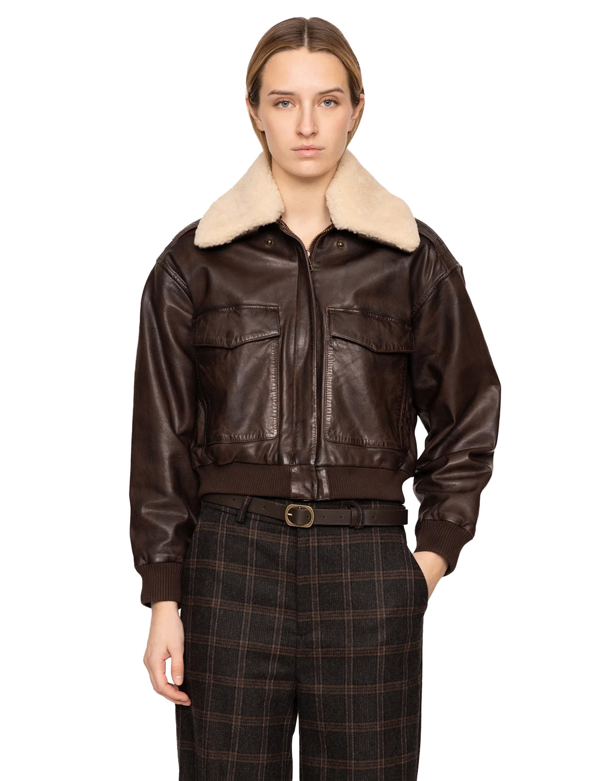SEA NY Giacca Bomber Lenoir in Pelle con Collo in Shearling