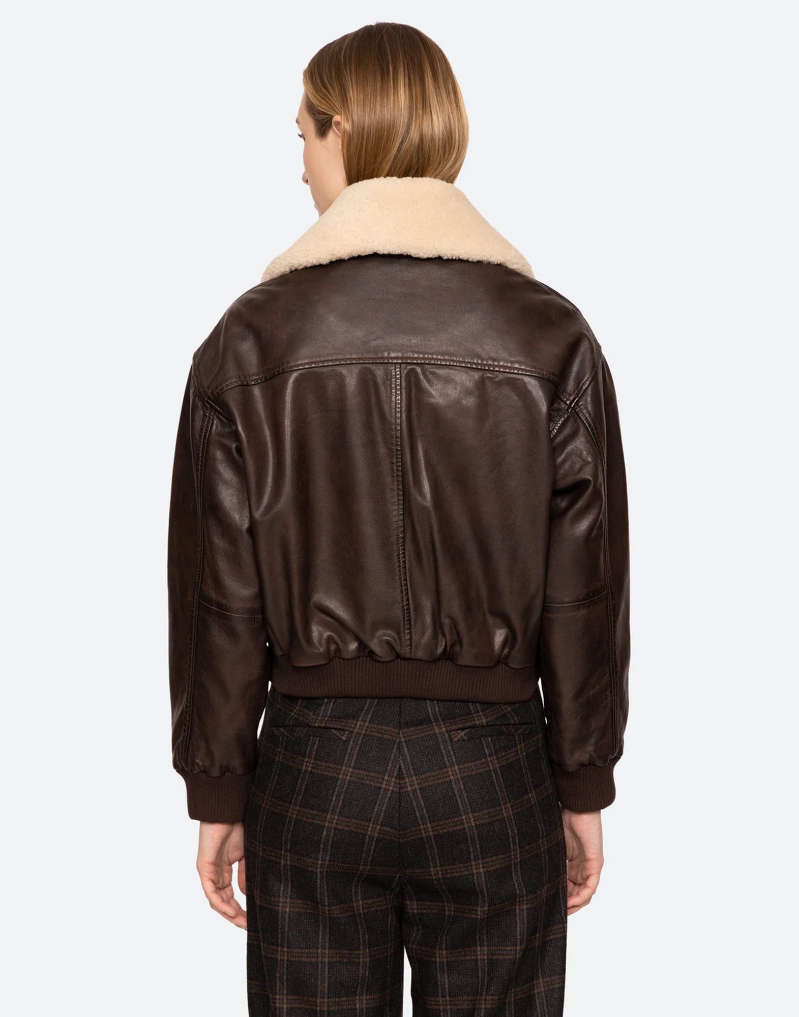 SEA NY Giacca Bomber Lenoir in Pelle con Collo in Shearling